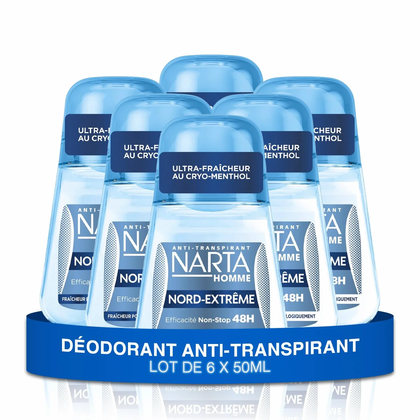 Narta - Déodorant Homme Bille - Nord-Extrême Anti-Transpirant Nord-Extrême Efficacité Non-Stop 48h - lot de 6 x 50ml