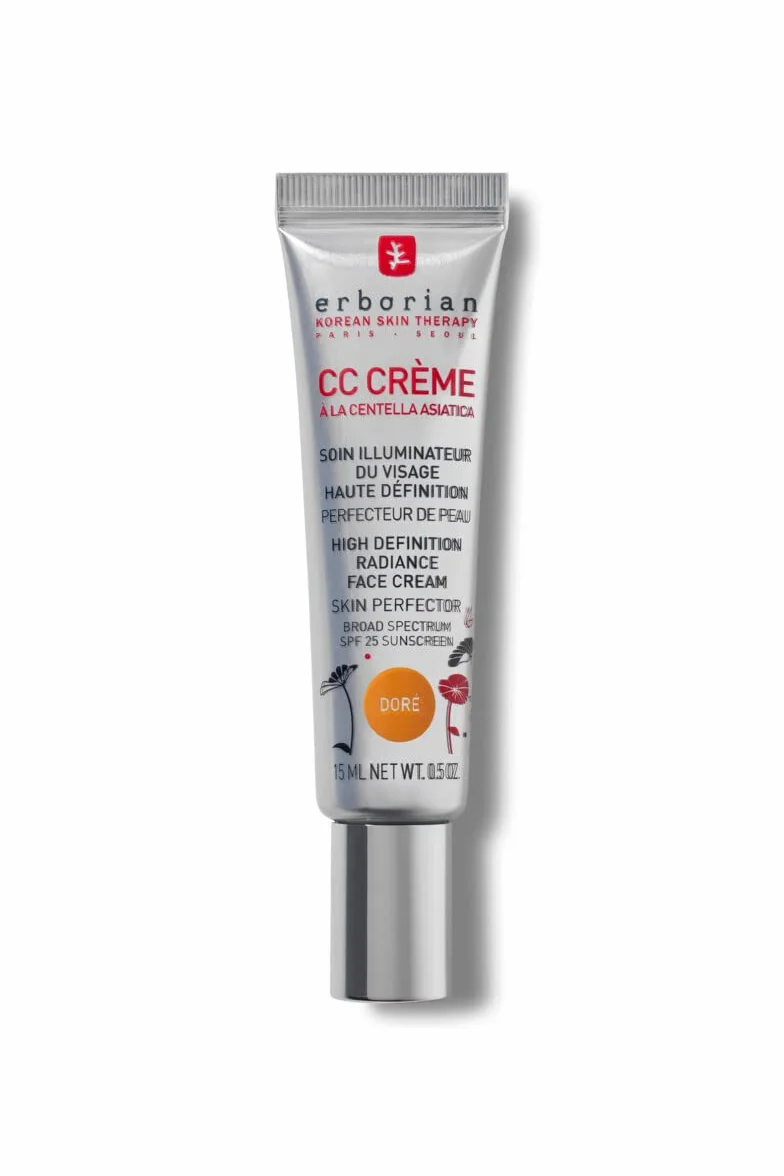 Erborian - CC Crème à la Centella Asiatica - Maquillage et Soin Illuminateur de Teint Haute Définition pour Visage - Protection Solaire SPF 25 - Soin Cosmétique Coréen - Doré 15 ml