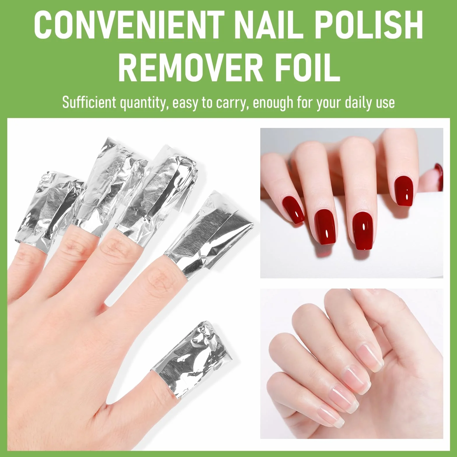 Papillotes en Aluminium Vernis à Ongles Enlever, Feuille d'aluminium pour Ongles Gel, avec Poussoir à Cuticules