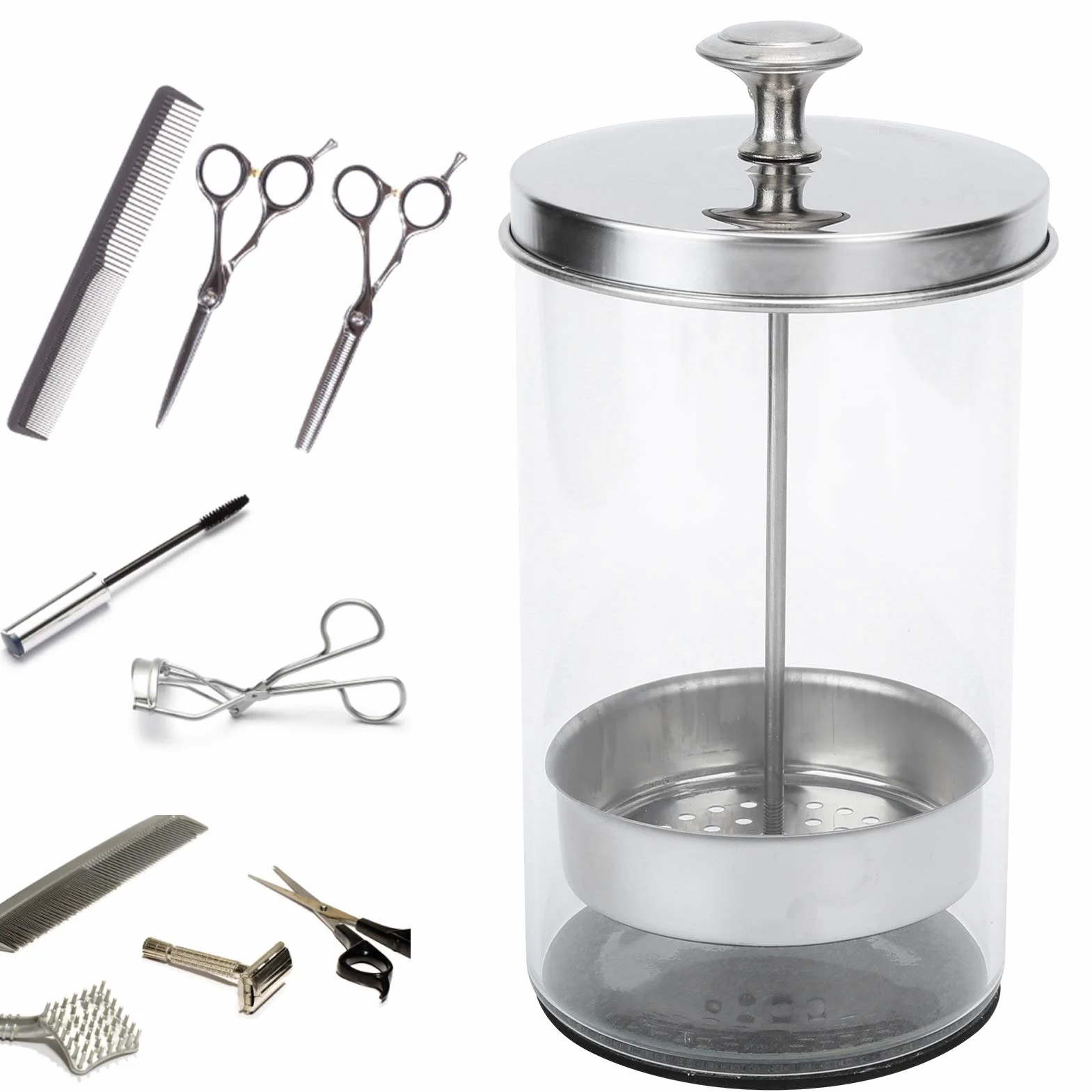 Outils de manucure professionnels pot de trempage de désinfection, salon de coiffure outils de coiffure peignes à ciseaux bouteilles de nettoyage en verre (650 ml)