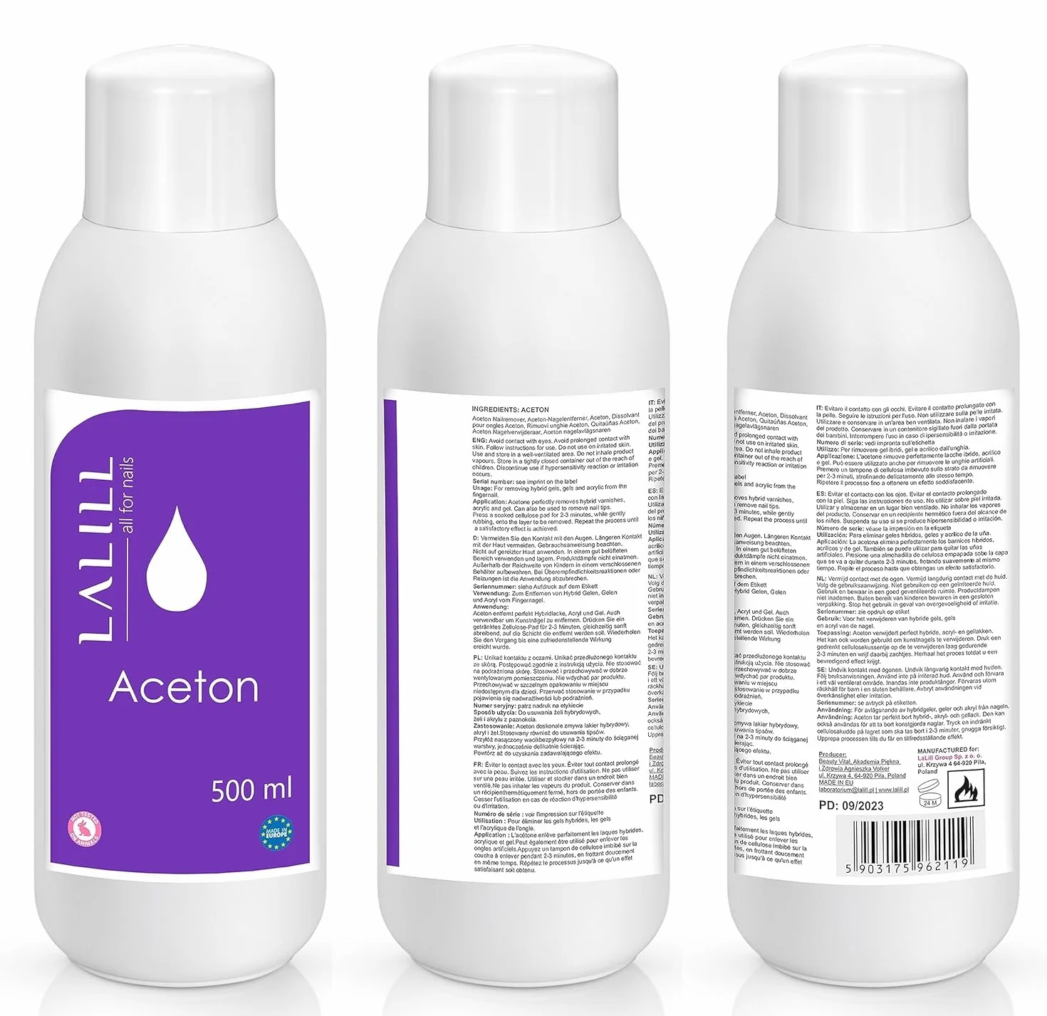 Dissolvant pour vernis à ongles à l'acétone 500 ml - Acétone pure ongle semi permanent, hybrides, gel UV