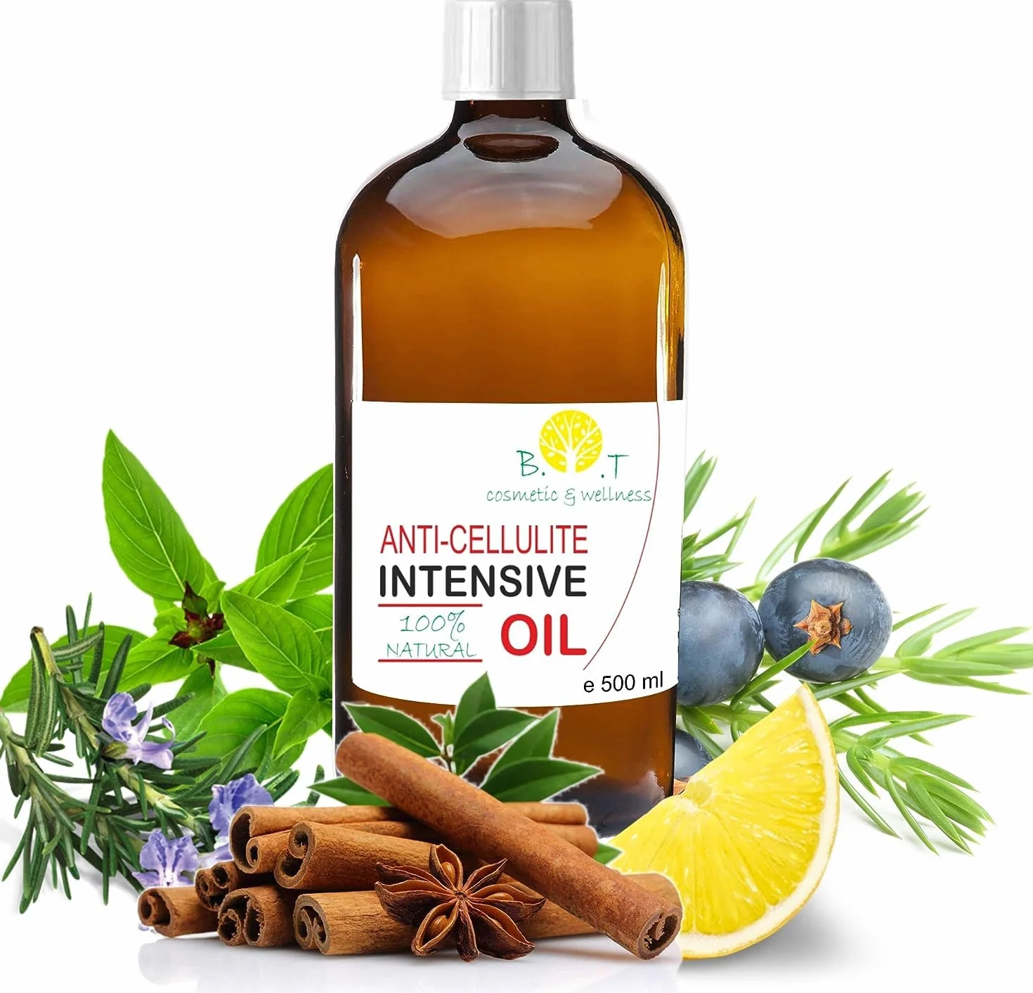 Huile Anti-Cellulite Puissante 500ml Amaigrissante Raffermissante Prévention Vergetures 100% Naturelle