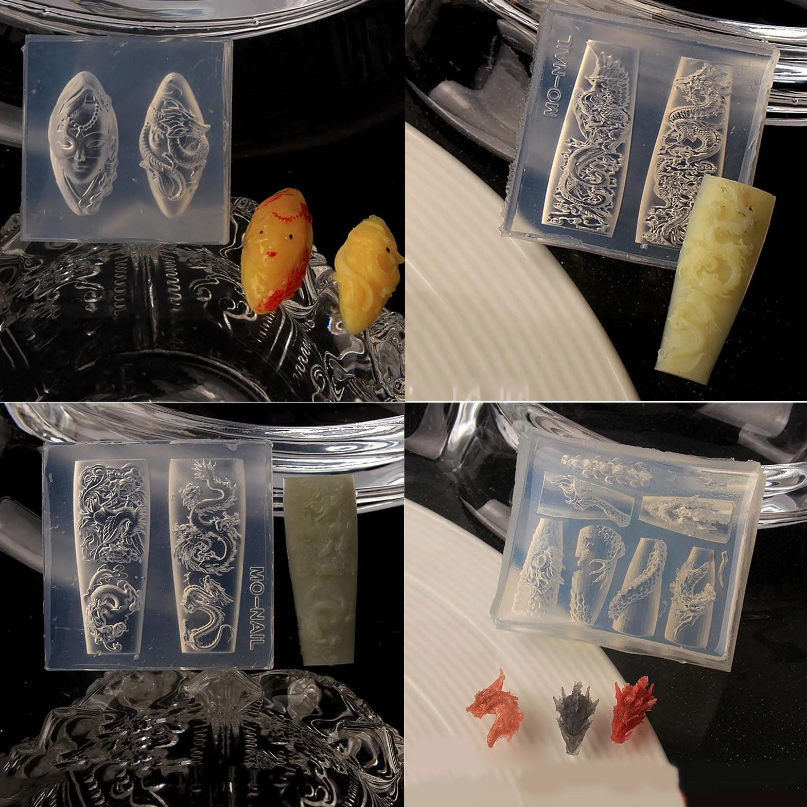 Moules en silicone pour nail art, motif dragon 3D, sculpture ongles