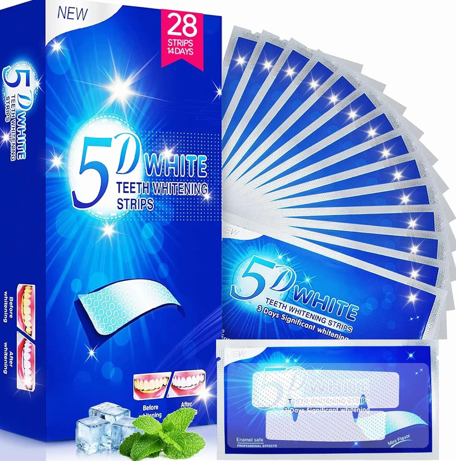 Kit de Blanchiment des Dents, 28 Bandes, 14 Ensembles, Blanchisseur Dentaire Sans Danger pour l'Émail, Formule Non Sensible (Mint)