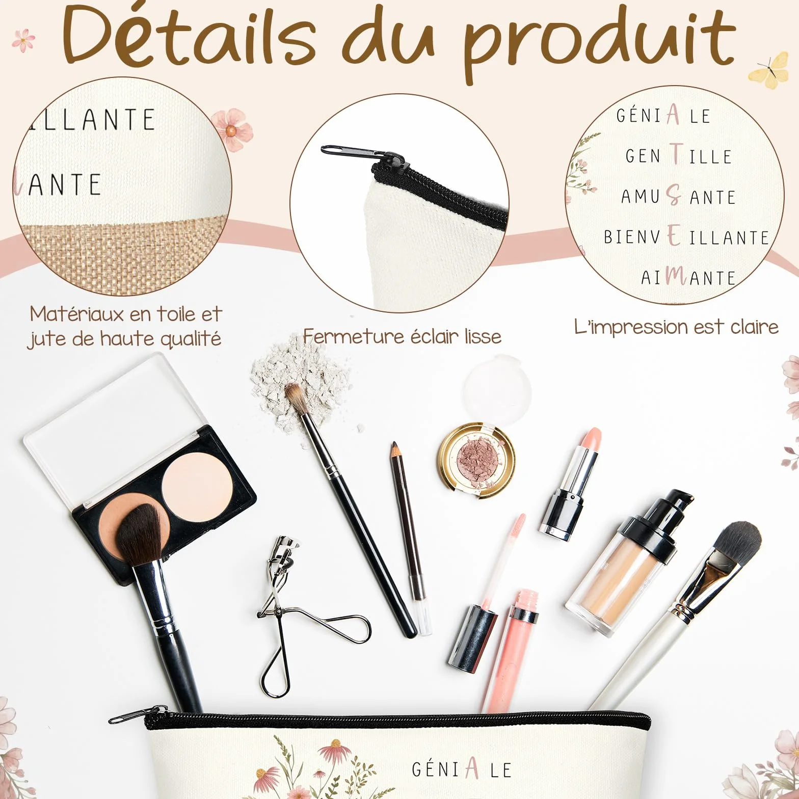 Photect Trousse à Maquillage Marque Page Maitresse en Bois avec Pompons Stylo à Bille Cadeau pour Atsem Noël