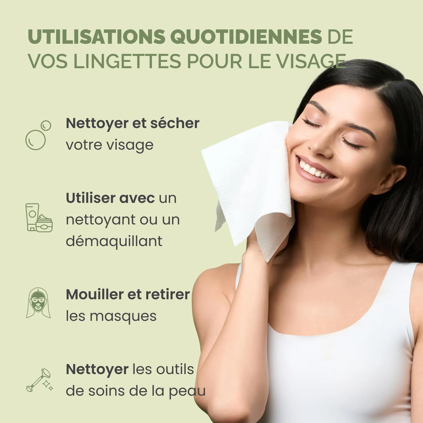 PLANTIFIQUE Serviettes Visage Jetables XL 10"x12" Lingettes Démaquillantes Biodégradables Viscose 50 Unités