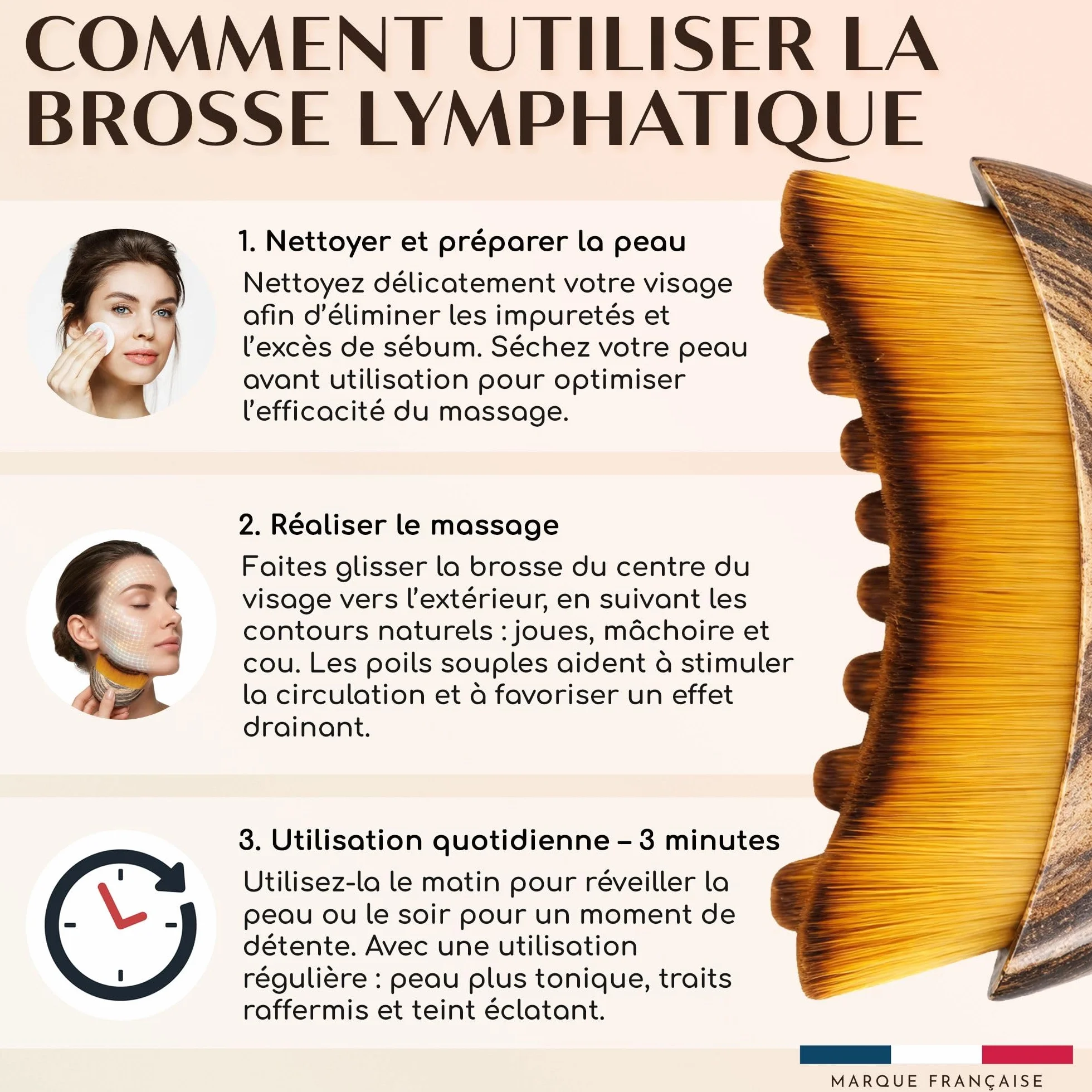 Brosse Lymphatique Visage Anti-Ride Drainage, Poils Doux, Stimule Circulation Détox Anti-Poches Anti-Cernes