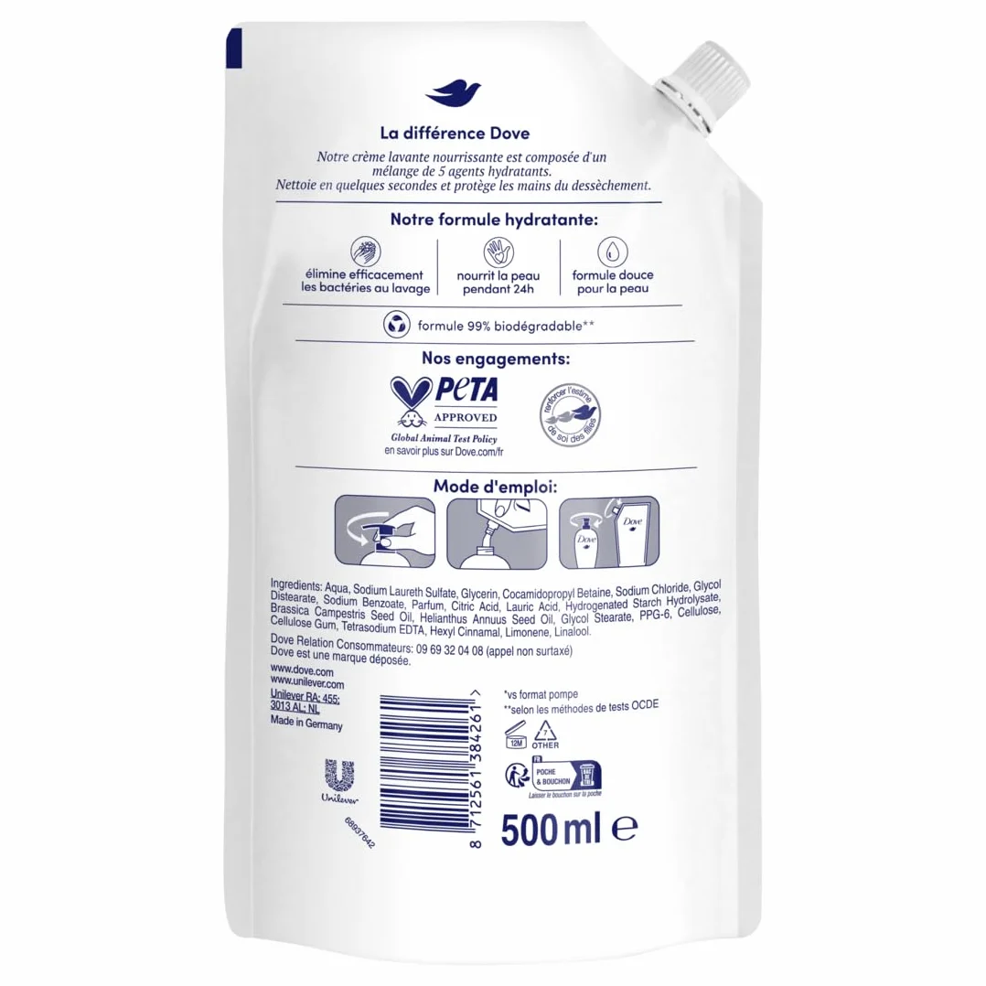 Dove Savon Liquide Mains Nutrition Intense Recharge 500ml