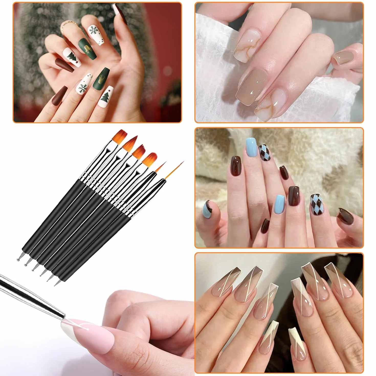 Pinceau Nail Art Ongles 6 Pcs Double Extrémité Dotting Pen Outils Manucure Salon DIY Noir