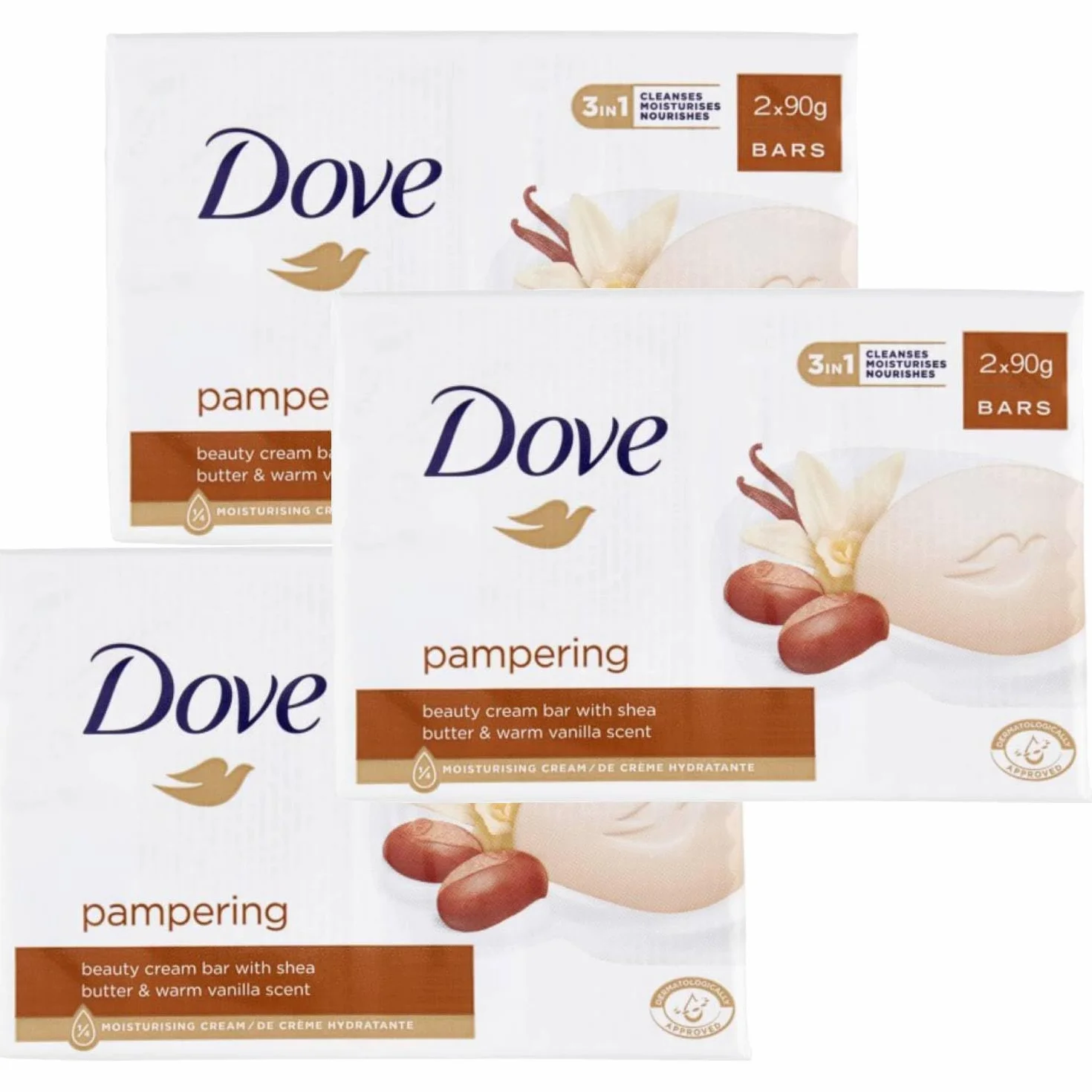 Dove Purely Lot de 6 savons Pampering au beurre de karité 100 g