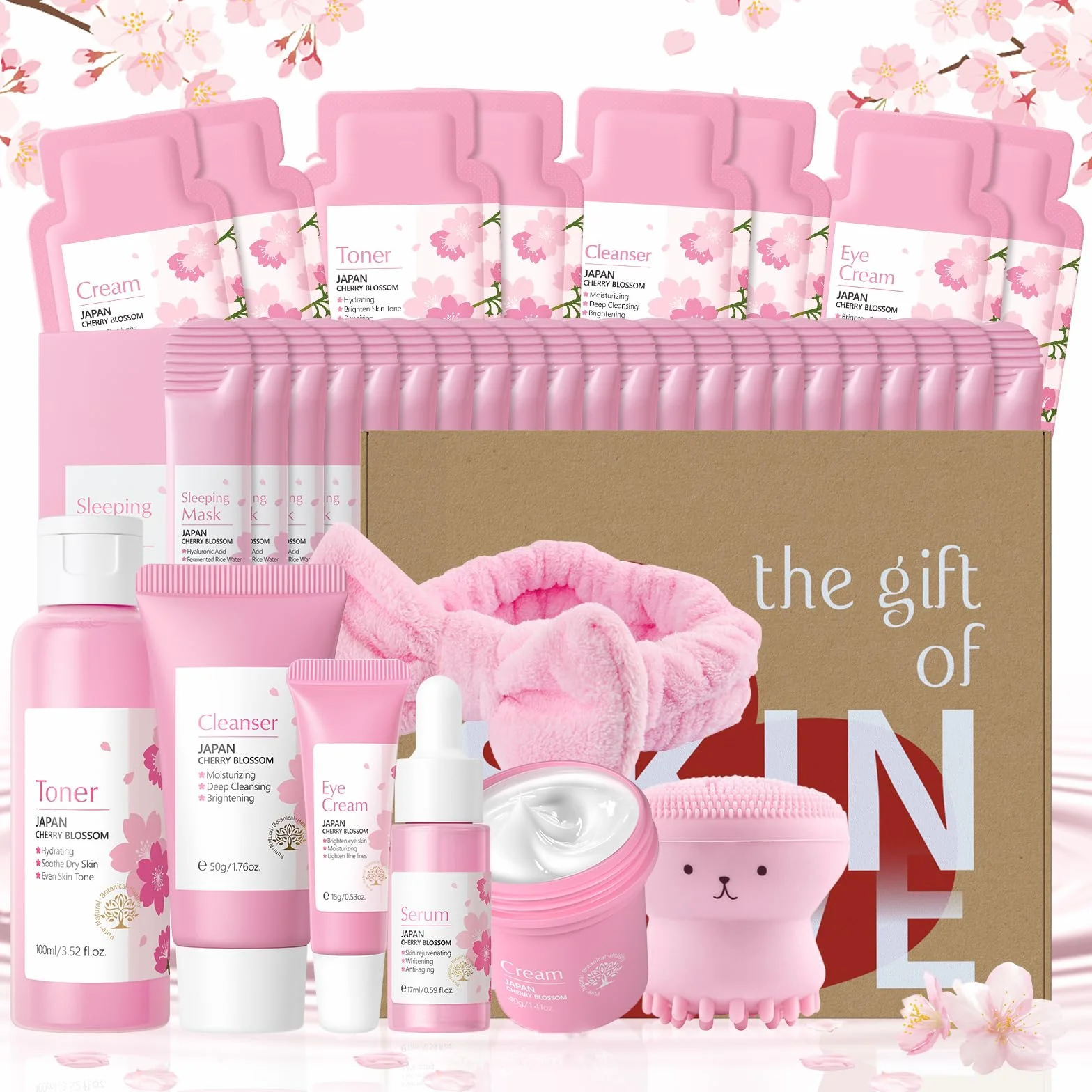 Sakura Kit de Soin du Visage Hydratant 13 pièces avec Nettoyage du Visage, Crème pour les Yeux, Sérum, Crème, Baume à Lèvres, Masque, pour les Soins de Jour et de Nuit