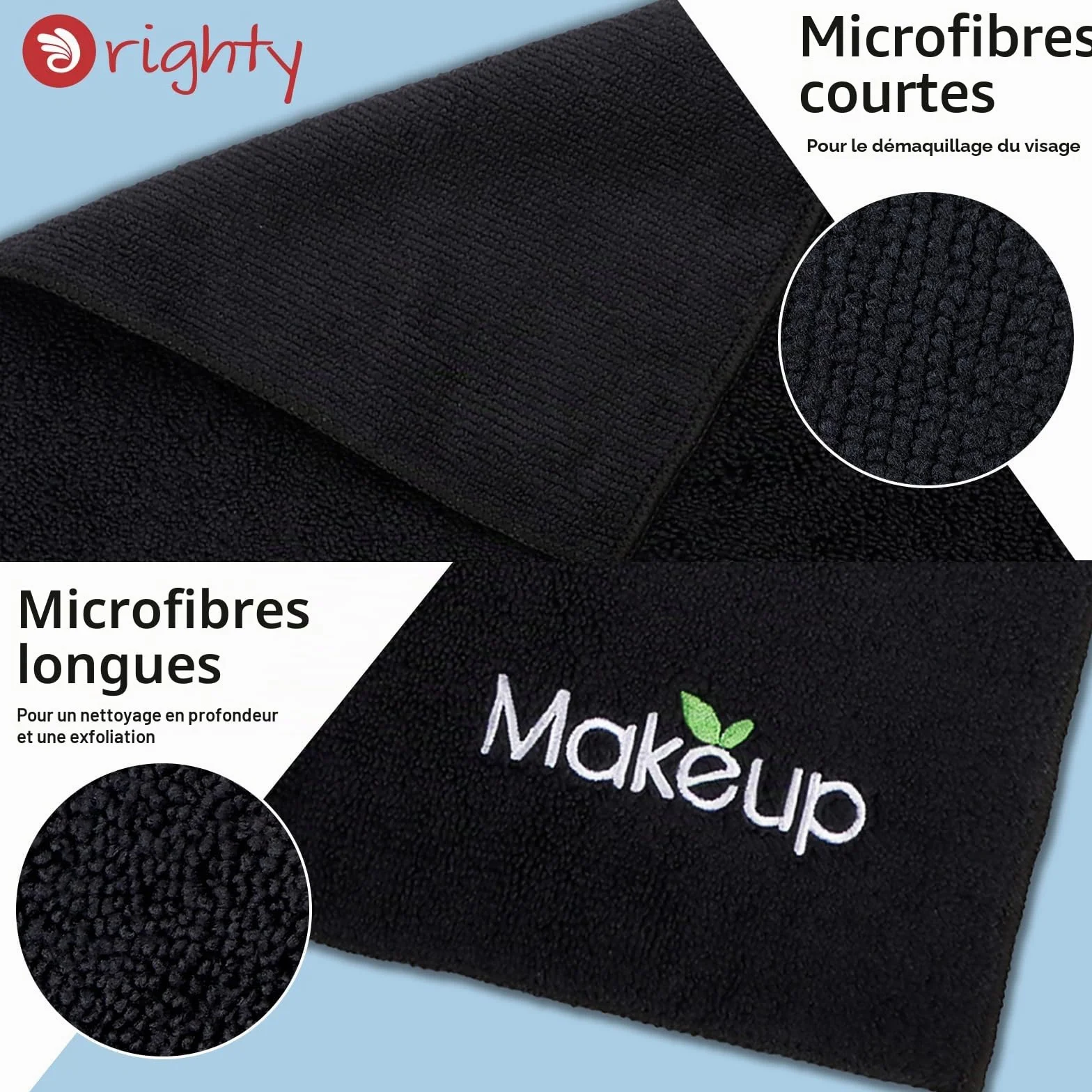 Lot de 6 chiffons démaquillants en microfibre 33 x 33 cm Noir serviettes visage nettoyage