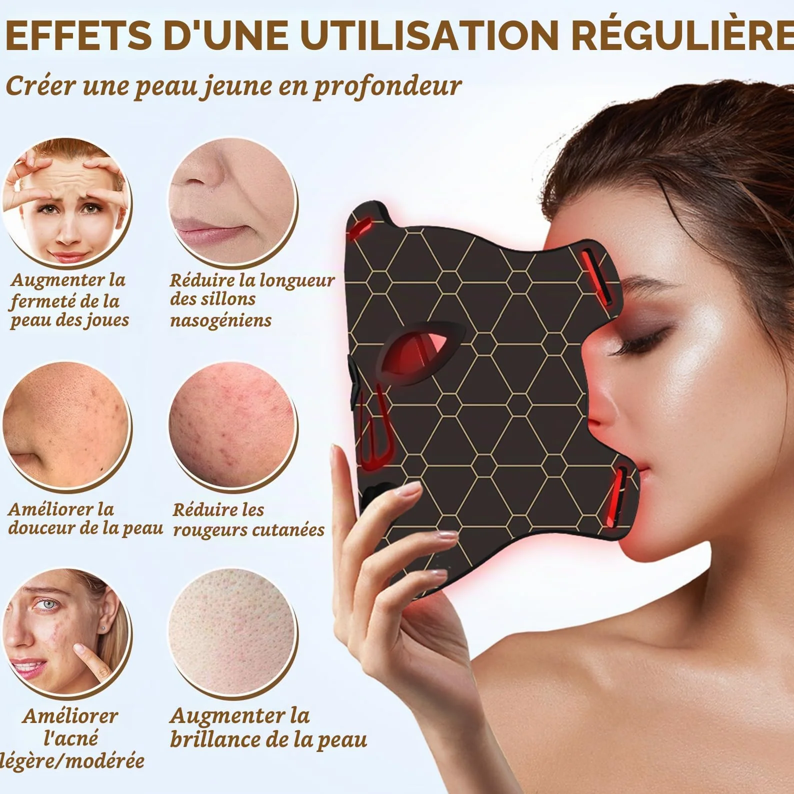 Masque LED Visage Luminothérapie 7 Couleurs, Thérapie Facial a la Lumière Proche Infrarouge, Anti-rides, Anti-âge et Beauté, Masque Lumière Rouge Thérapie pour les Soins de la Peau à Domicile (Noir)