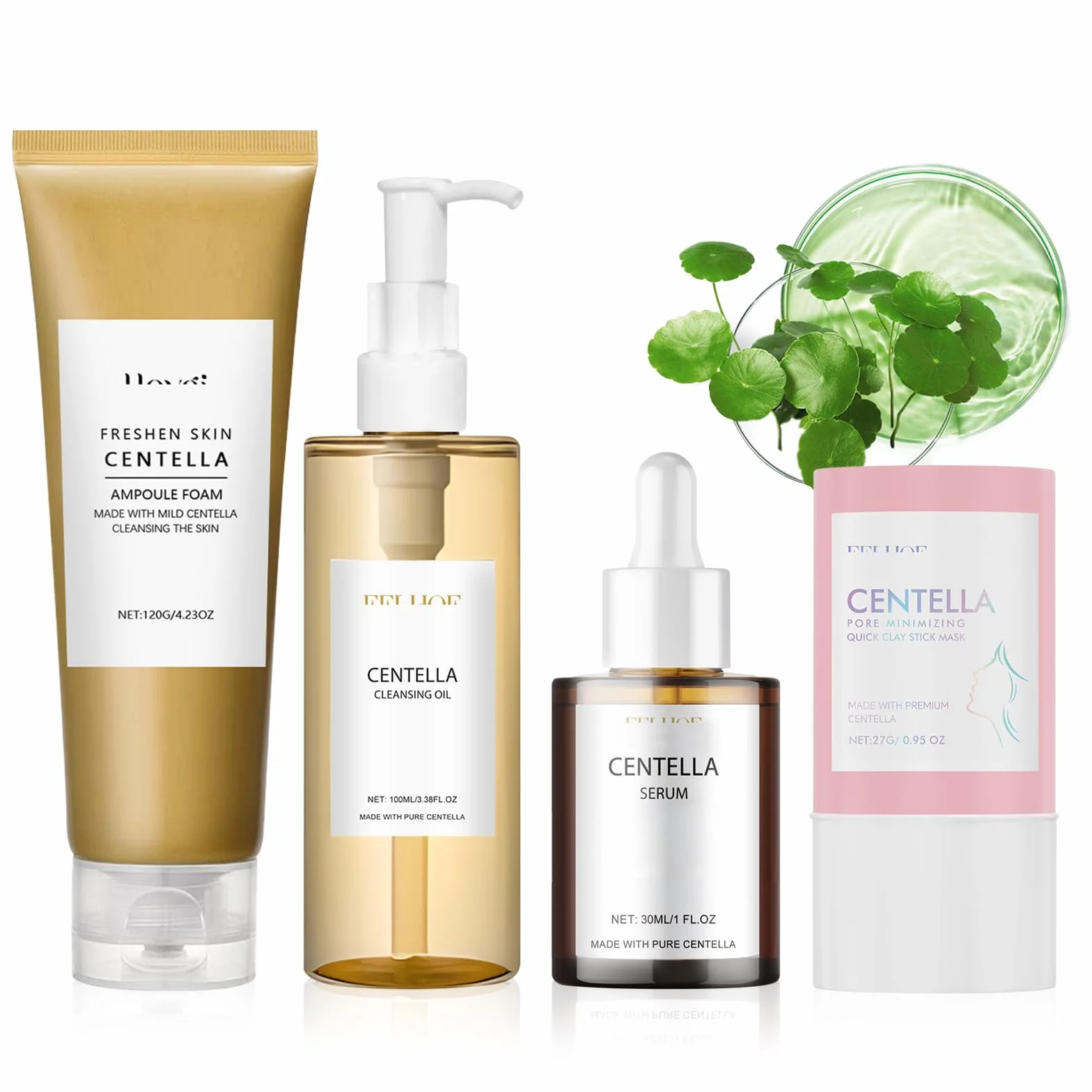 Centella Kit 4 Pièces, Centella Cleansing Oil + Nettoyant Visage + Serum + Stick Mask, Skincare Kit pour Peaux Sensibles