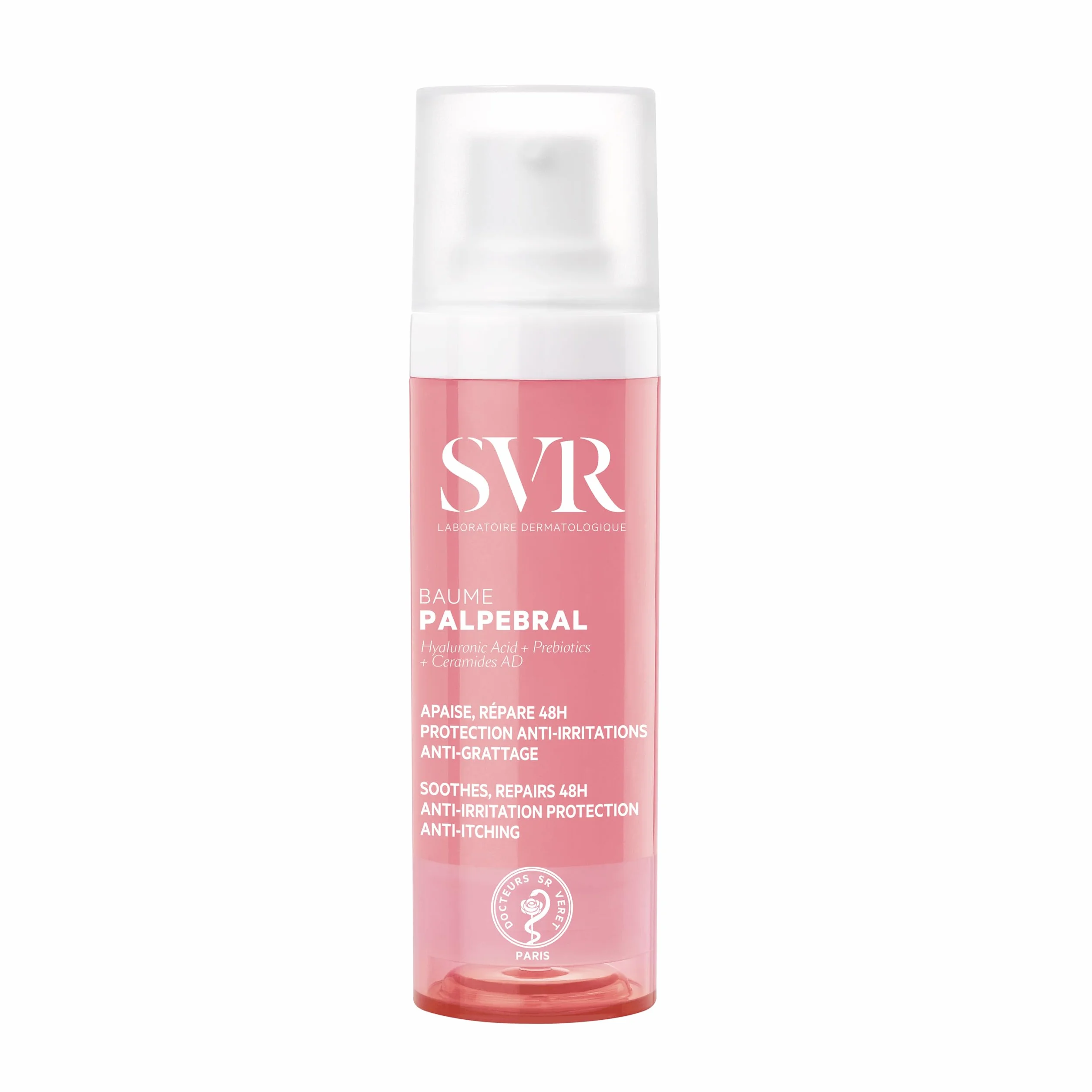 SVR Palpebral Baume apaisant réparateur anti-grattage visage contour des yeux secs irrités atopique Acide hyaluronique omégas 3-6-9 céramides AD 30 ml