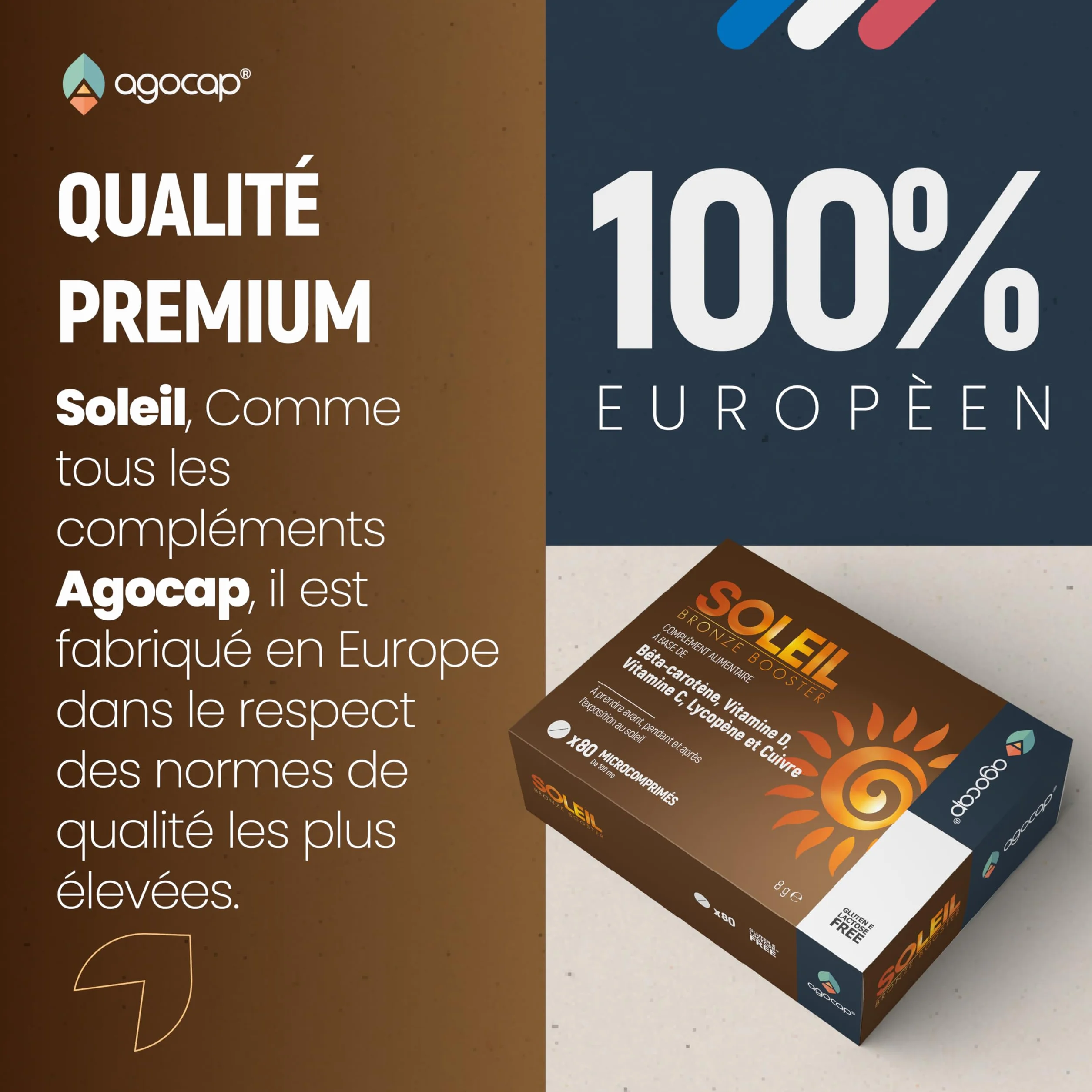 Autobronzant Gélule Accélérateur de Bronzage Bêtacarotène Sélénium Lycopène Vitamines 80 Comprimés
