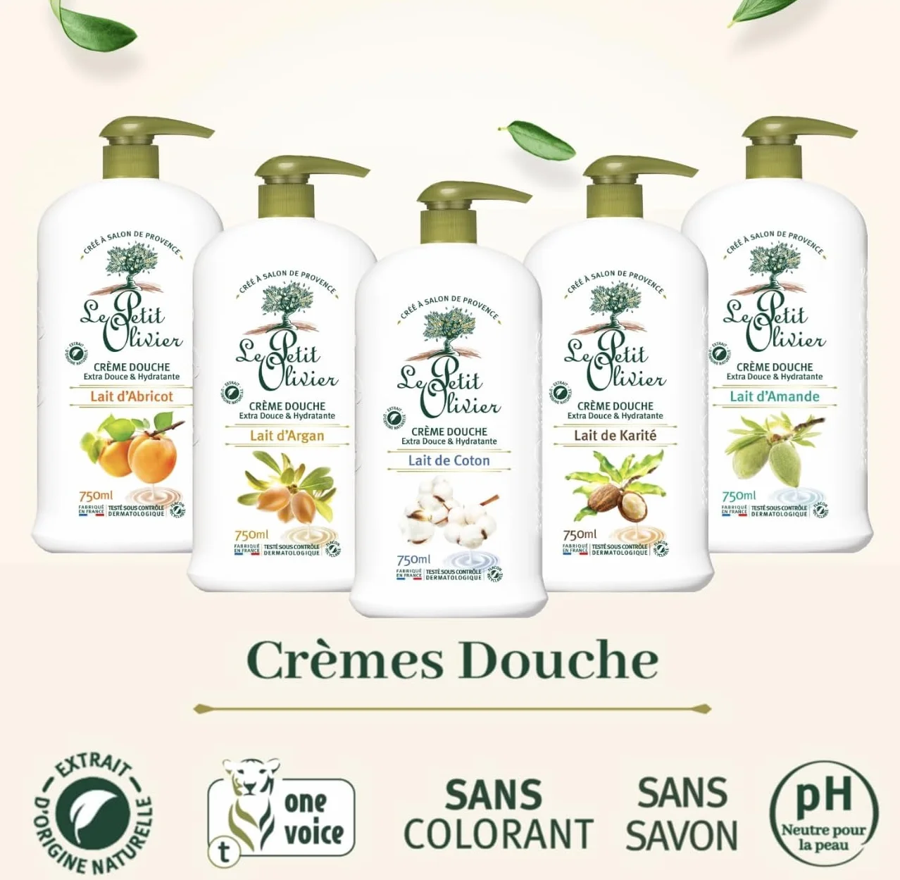 LE PETIT OLIVIER Crème Douche Extra Douce Hydratante Lait de Karité 750 ml PH Neutre Sans Savon