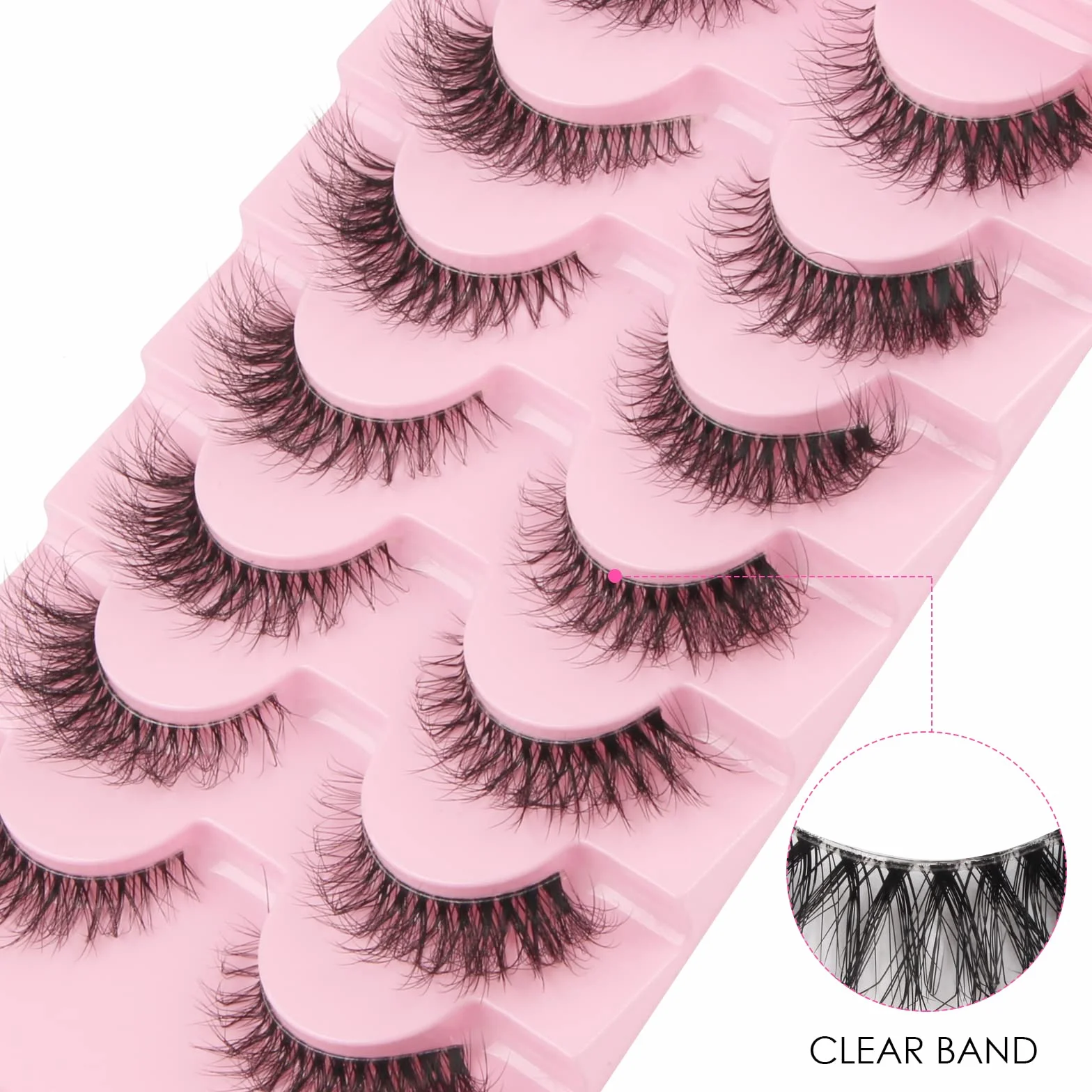 Faux Cils Naturel Bande Transparente Minces 7 Paires 3D Oeil de Chat Reutilisable Cat Eye Fake Lashes Moelleux Mink Fluffy