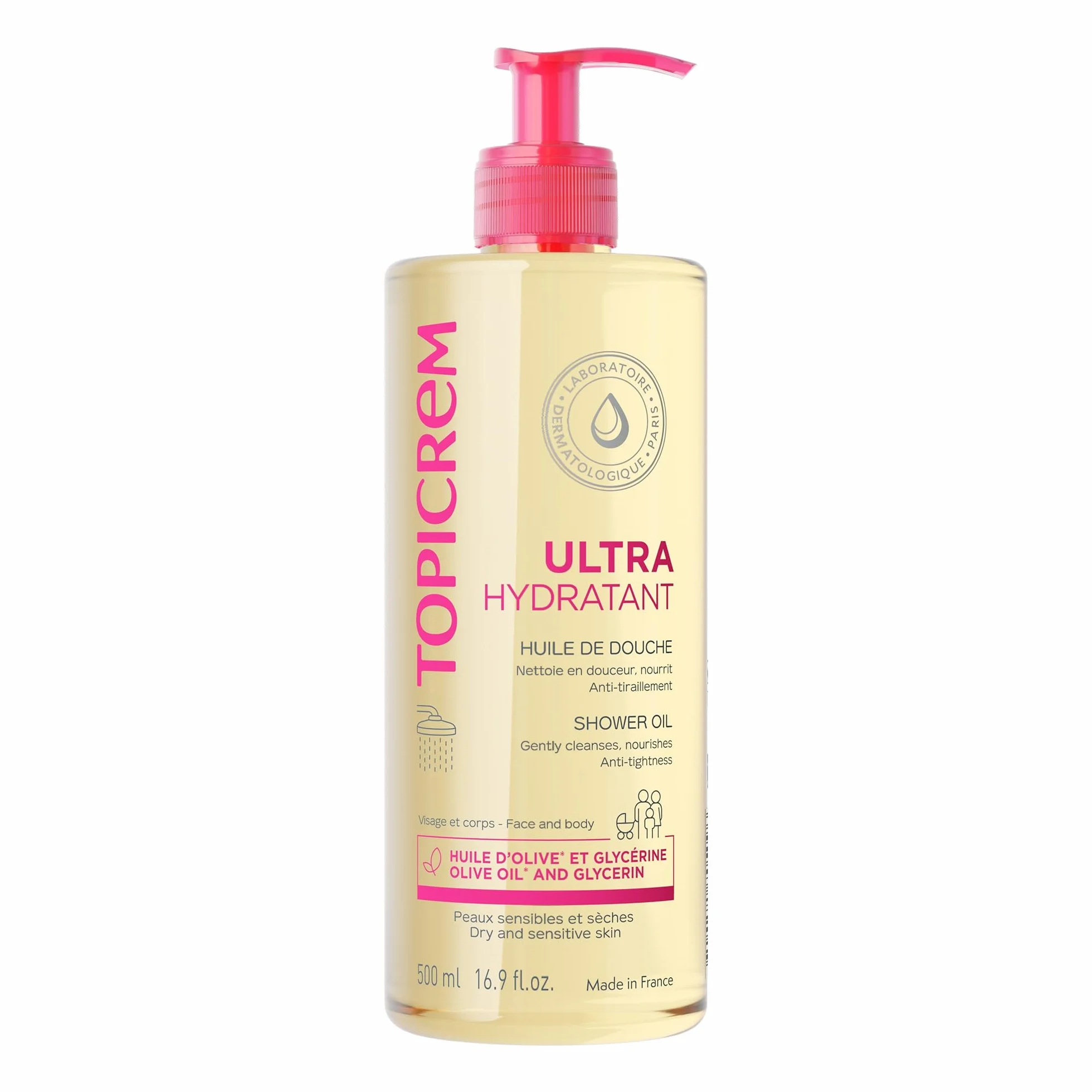 Topicrem Ultra-Hydratant Huile de Douche Gel Douche Visage et Corps Peaux Sensibles Sèches 1000 ml