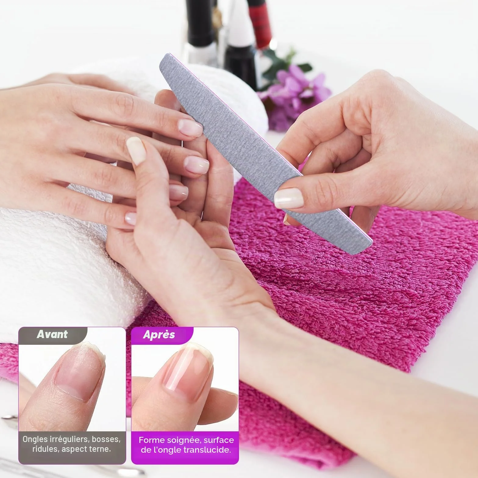 Lime à Ongles Professionnelle 100/180 Double Face Lavable 50 Pcs