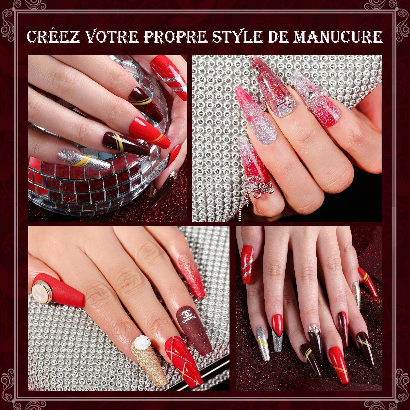 Aokitec 14Pcs Dipping Powder Kit 8 Couleurs Baiser Passionné, Poudre Acrylique avec Base Finition Activateur Pinceau, Nail Art Manucure