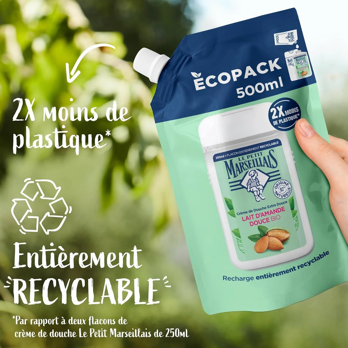 Le Petit Marseillais Recharge Extra Douce Crème de Douche Lait d'Amande Douce Bio Écopack 500ml