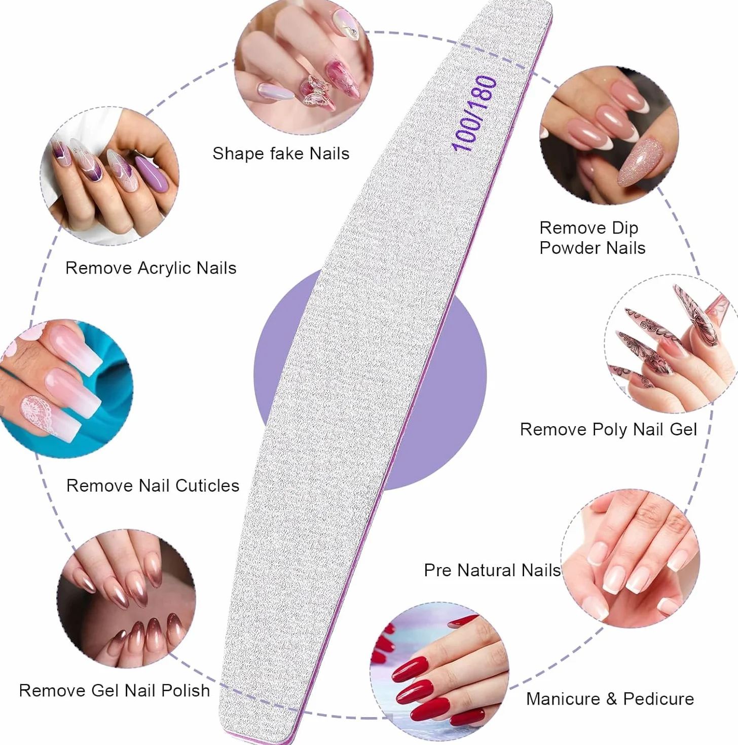 Limes à ongles 100/180 10 pièces, Planche D'émeri Professionnelles, ensemble manucure