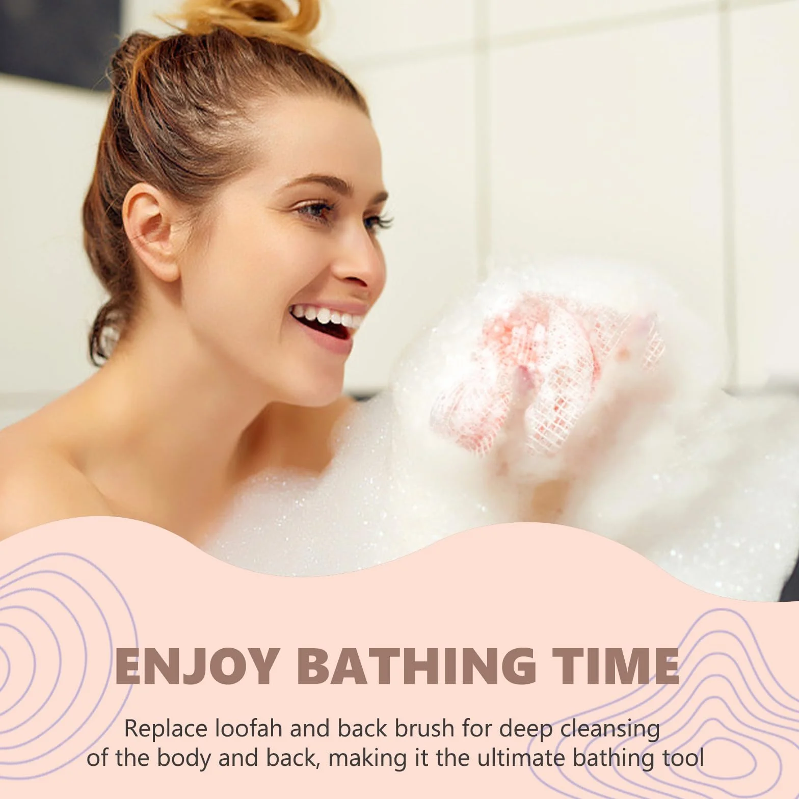 Débarbouillettes Exfoliantes Japonaises pour le Corps, Eponge Extra Longue, Chiffon de Lavage pour Douche (Rose)