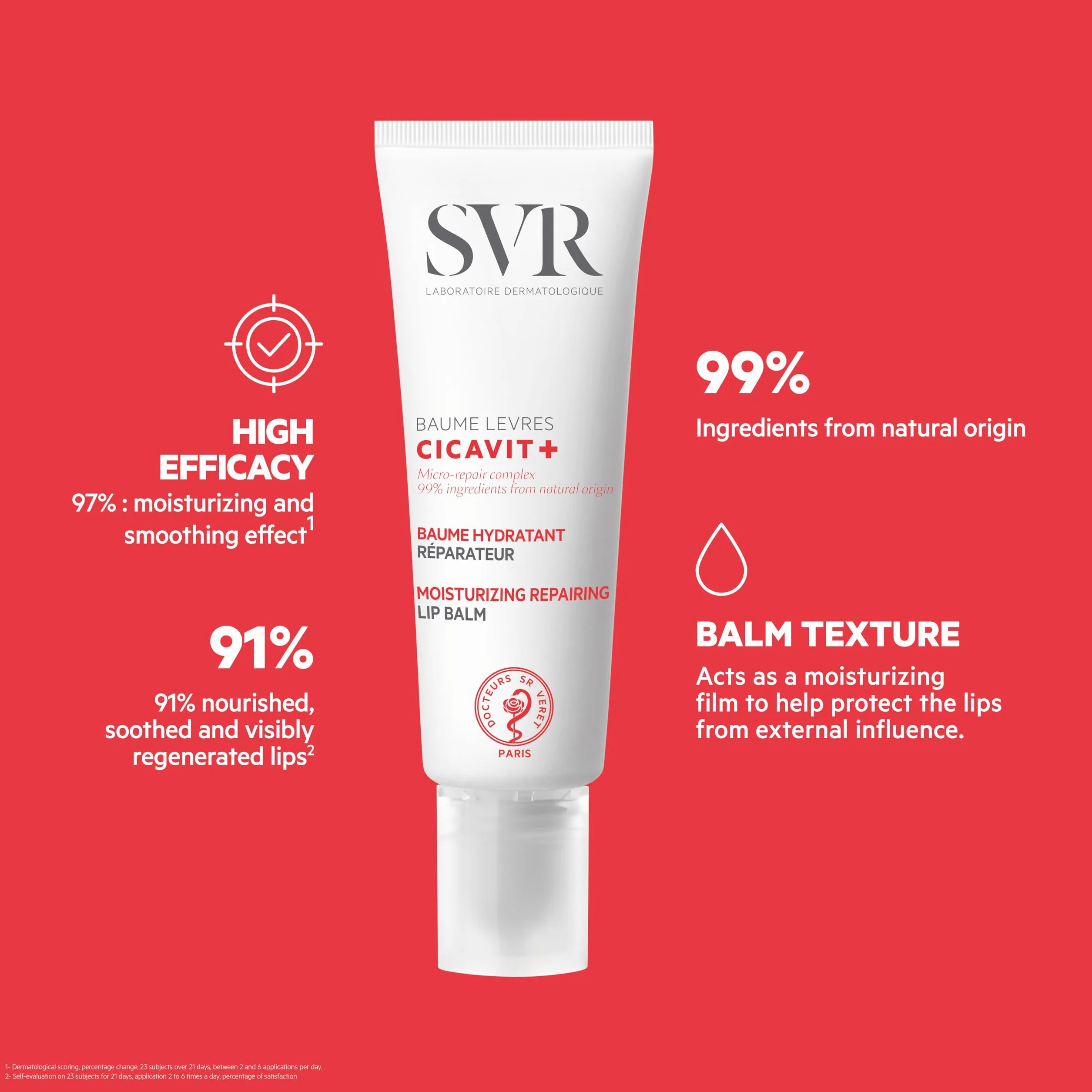 Cicavit+ Baume Lèvres Réparation Accélérée Lèvres Sèches Gercées 99% Ingrédients Naturels Sans Parfum 10g