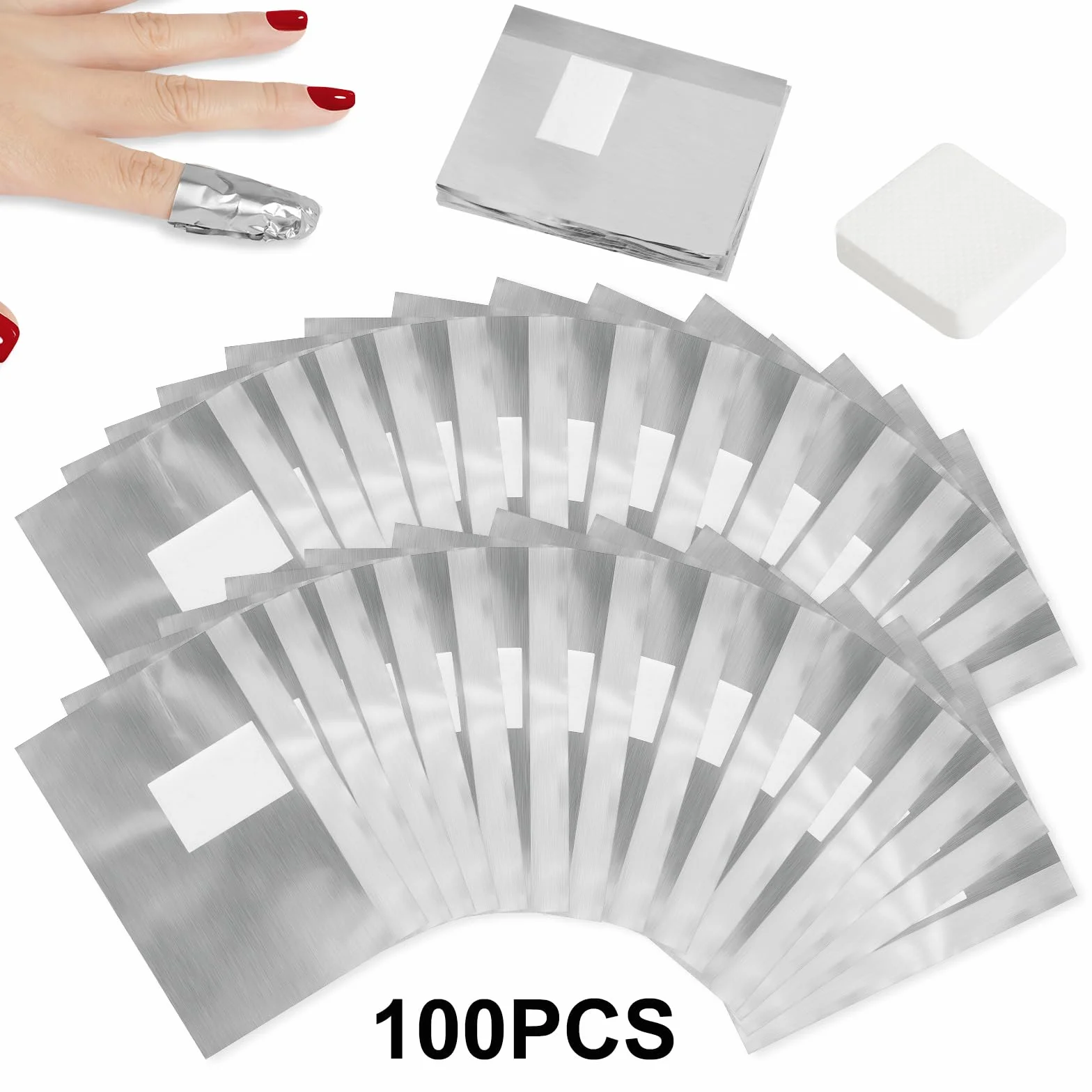 Papillotes en Aluminium 100 Pcs et Lingettes Non Pelucheux 50 Pcs pour Ongle Gel Semi Permanent, Argent