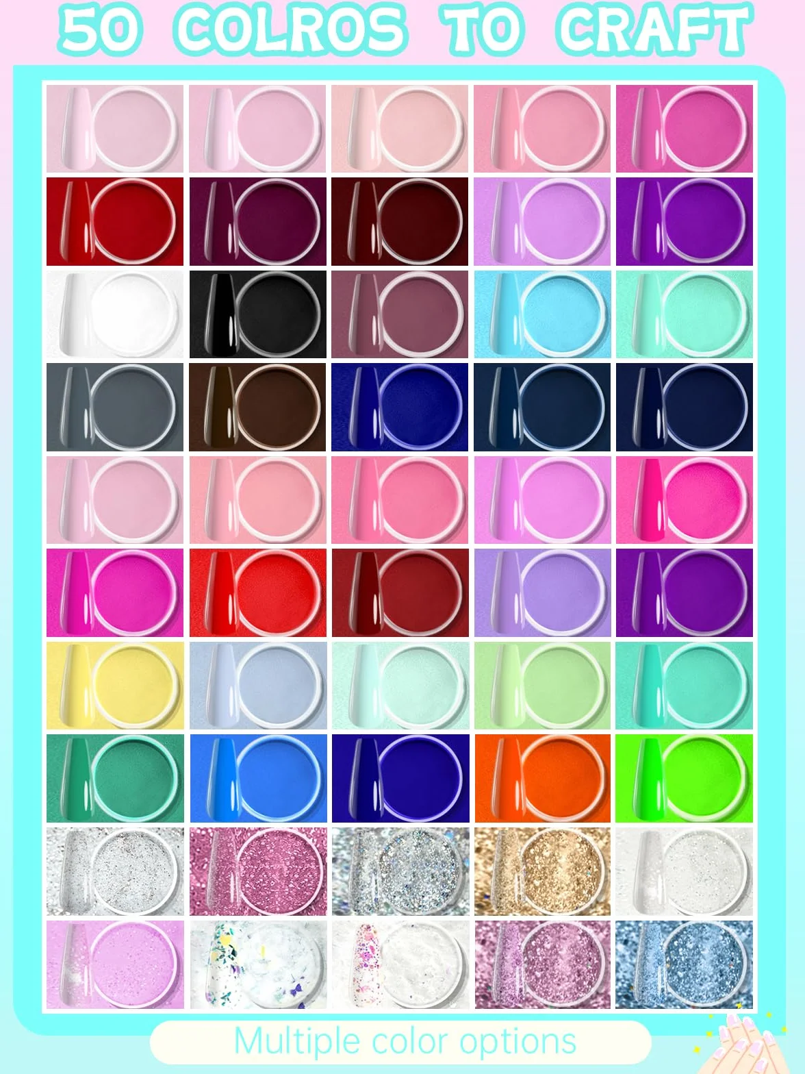 EBANKU Kit de manucure 50 couleurs poudre à tremper base perceuse électrique top coat liquide activateur nail art