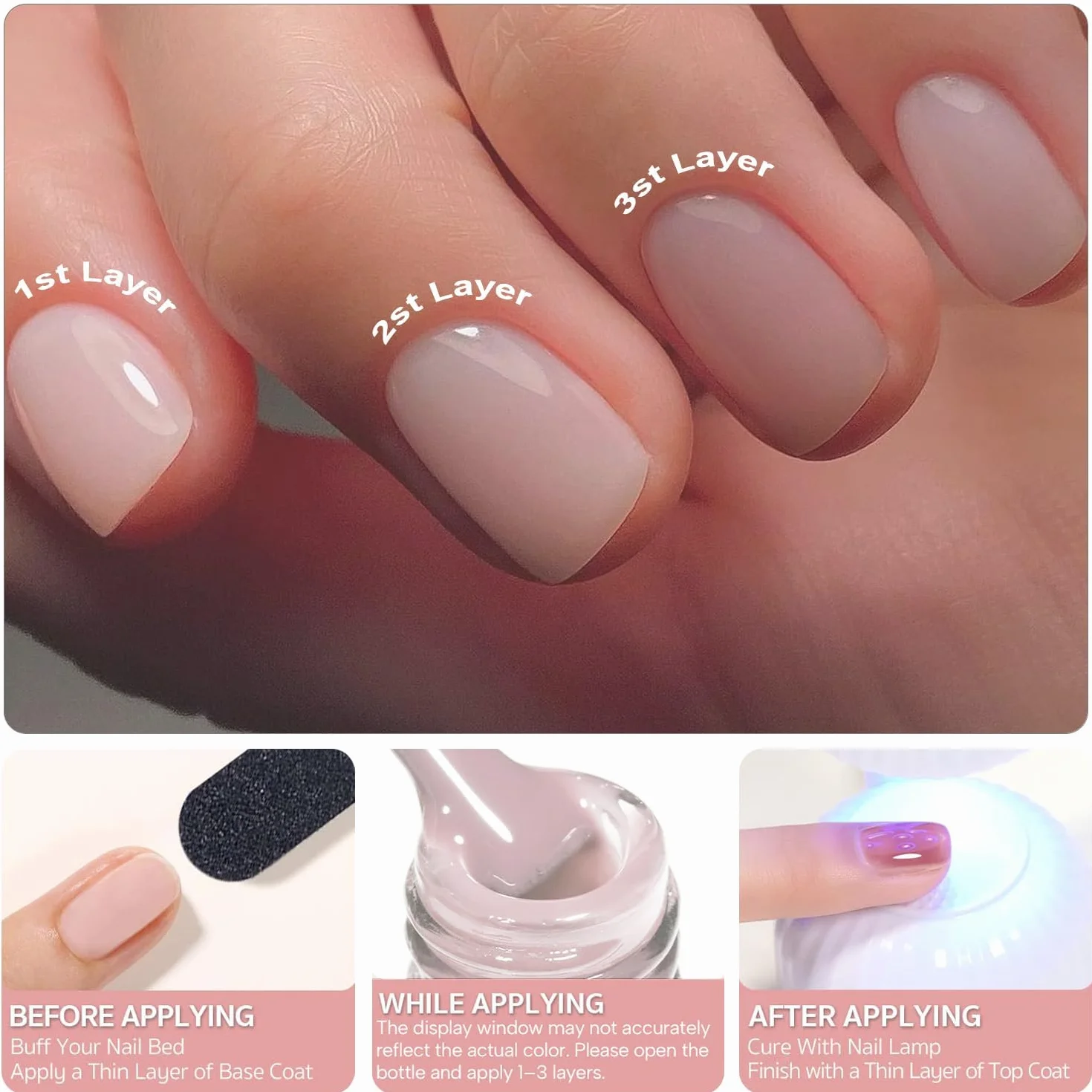 Vishine 4 Couleurs Vernis Gel Semi-Permanent Transparent Milky White Pink UV LED 8ml
