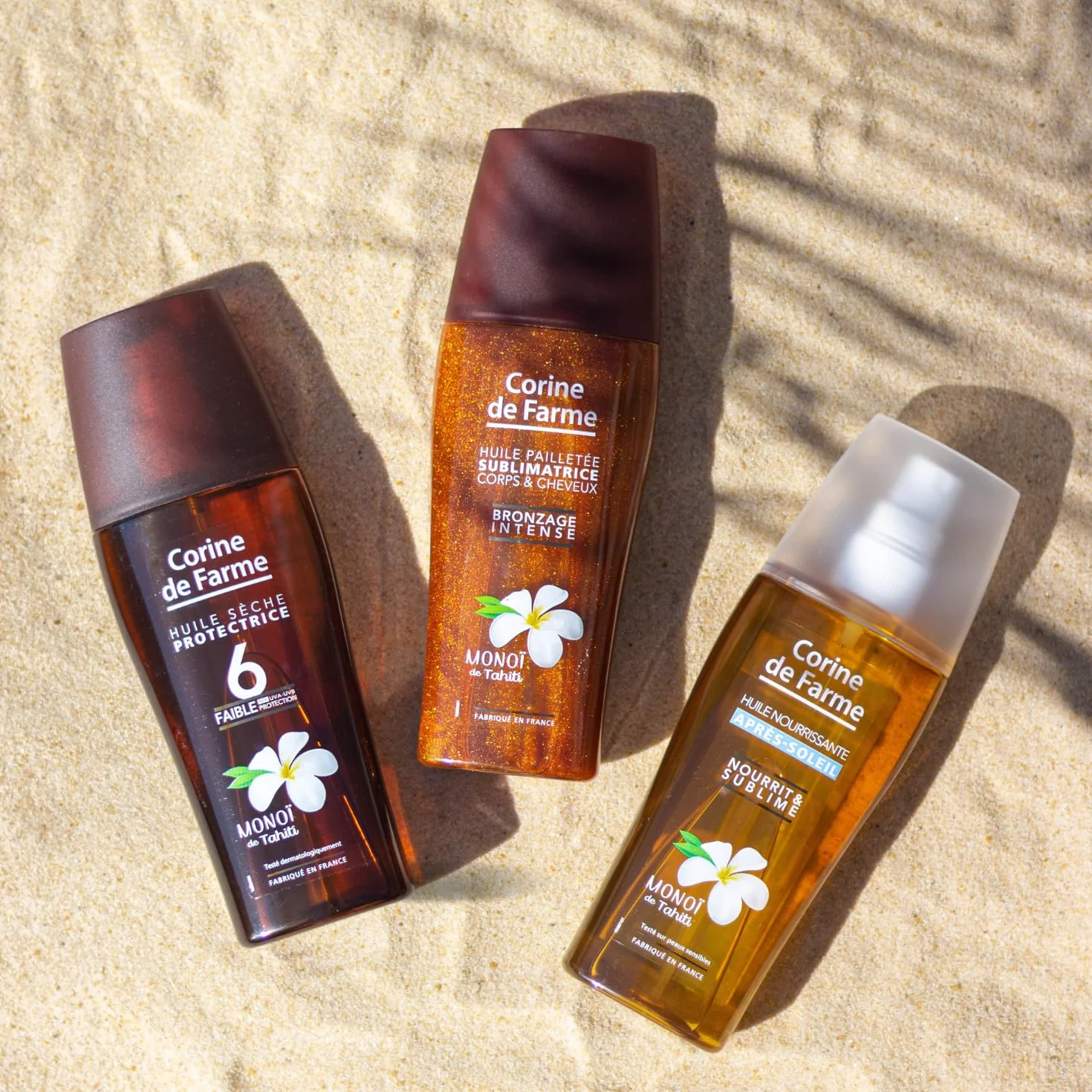 Corine de Farme Huile Pailletée Corps Visage Cheveux Soin Solaire Beauté Monoï de Tahiti Sans Parabène 150 ml Fabriqué en France