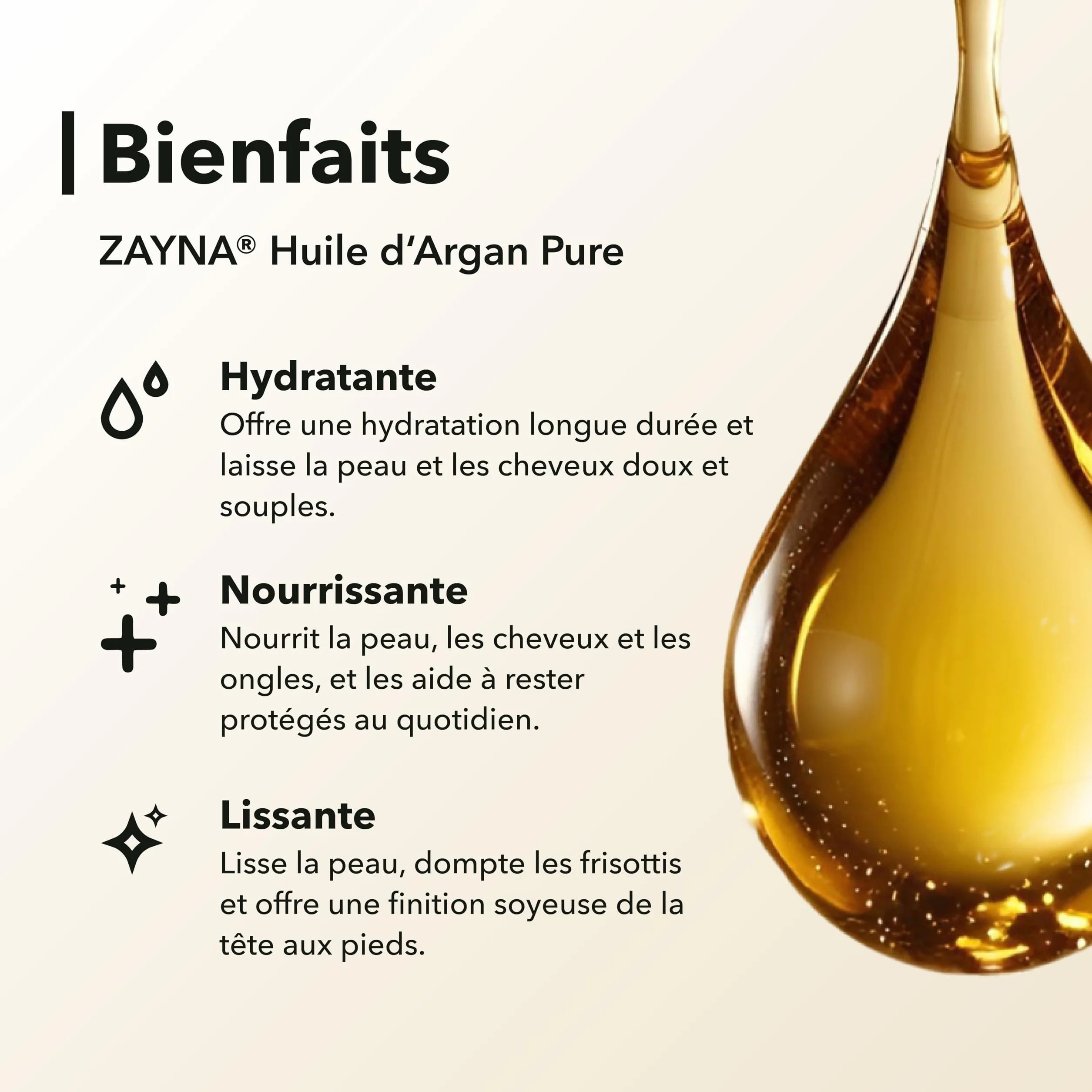 ZAYNA Huile d’Argan Pure et Bio 100 ml | pour cheveux, visage & corps | huile d’argan 100% pure pressée à froid du Maroc | testée dermatologiquement, riche en vitamine E | Conditionnée en Suisse.