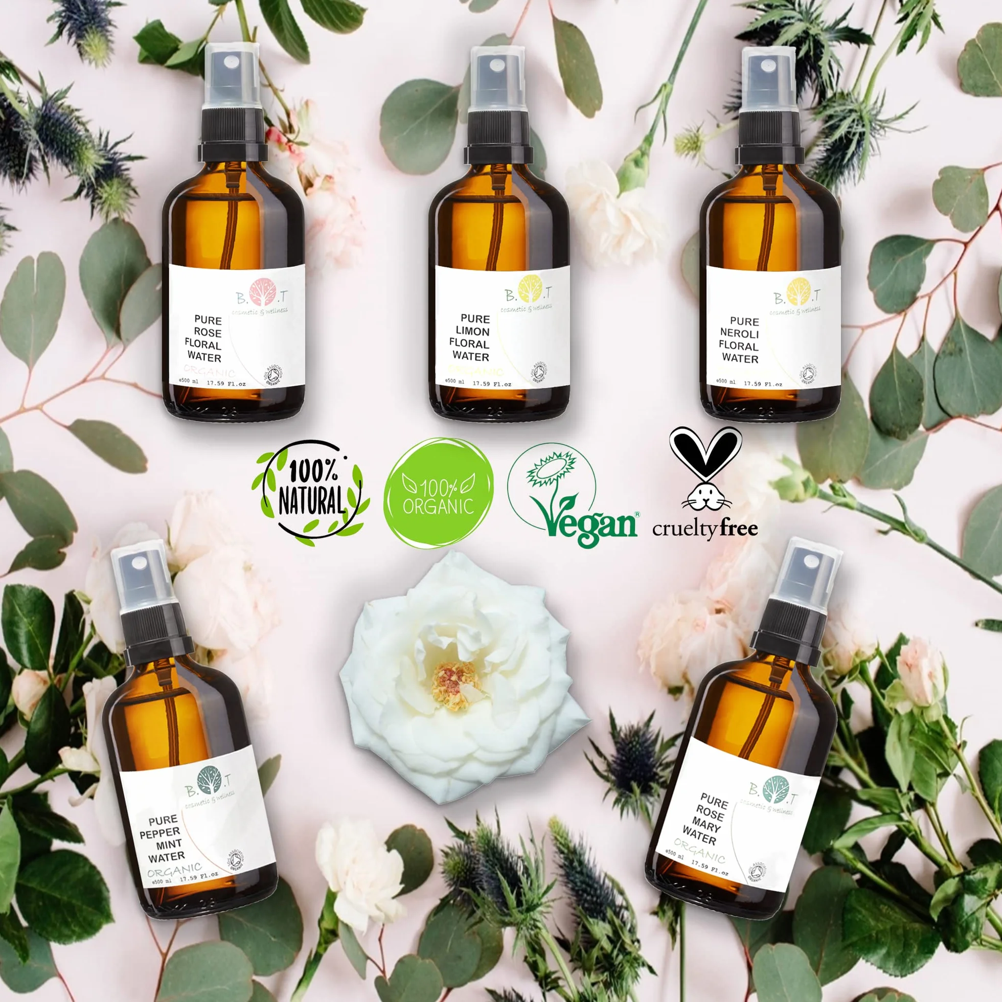 L'eau de Romarin 500 ml Stimule et Renforce la Croissance des Cheveux, Lutte contre les Pellicules et la Chute des Cheveux. Tonique Nettoyant Visage Peaux Grasses