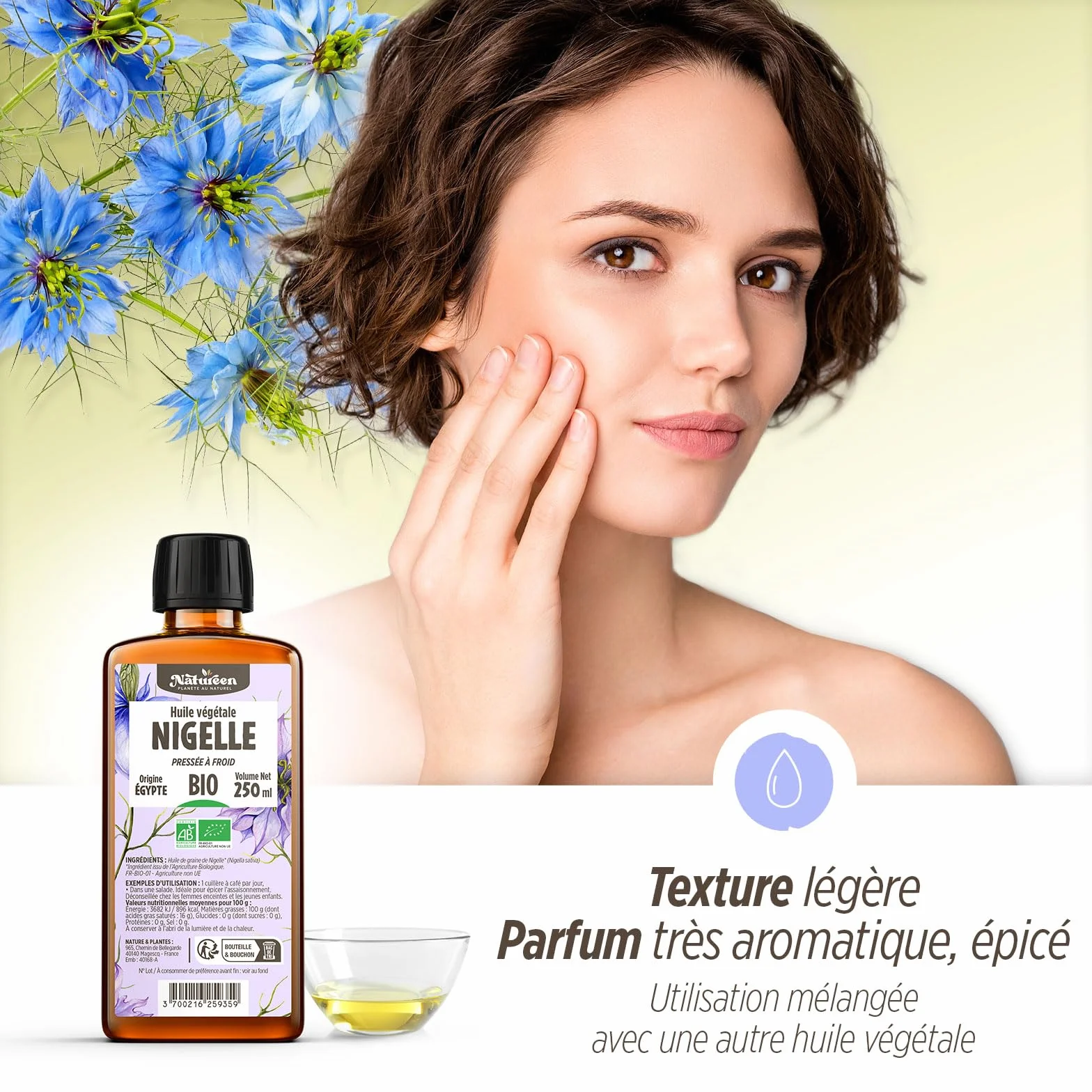 Huile de NIGELLE Bio 150 ml Planète au Naturel Pure Pressée à froid Alimentaire Cheveux Corps Ongles