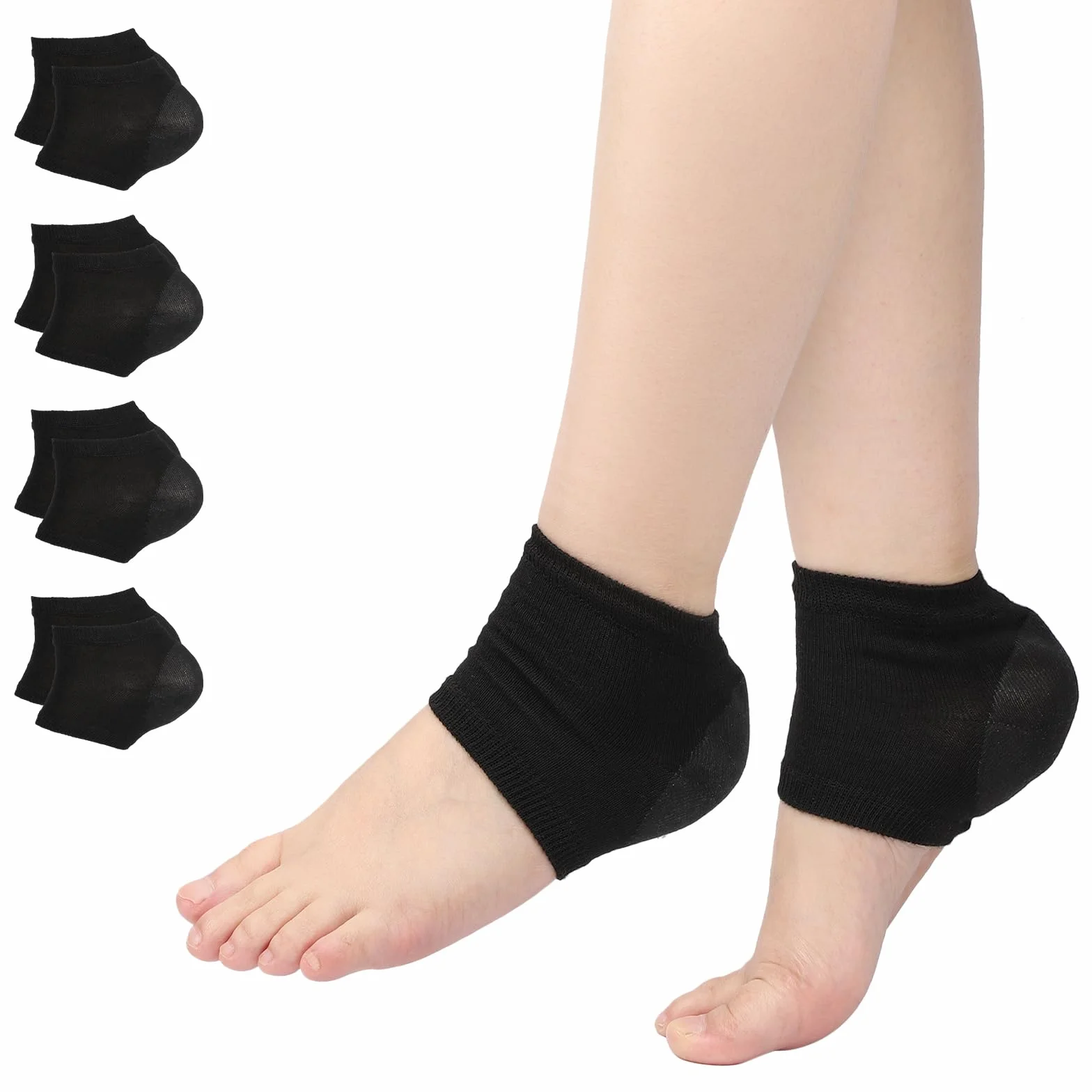Segbeauty Chaussettes à Bout Ouvert en Gel, 4 Paires, Chaussettes Hydratantes pour Pieds Secs en Silicone (Noir)