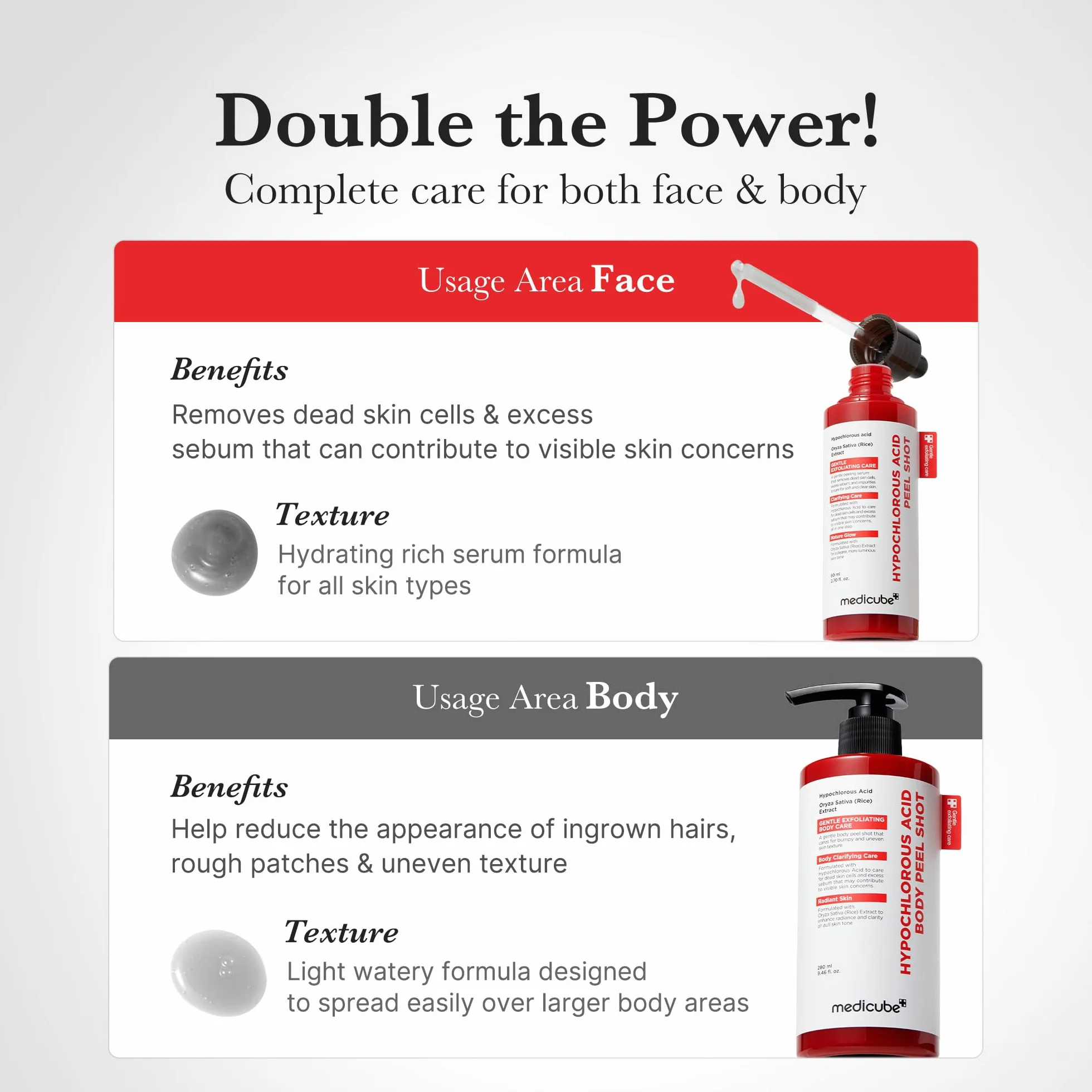 Medicube Body Peel Shot with Hypochlorous Acid Gentle Body Exfoliating Serum 9.46 fl.oz