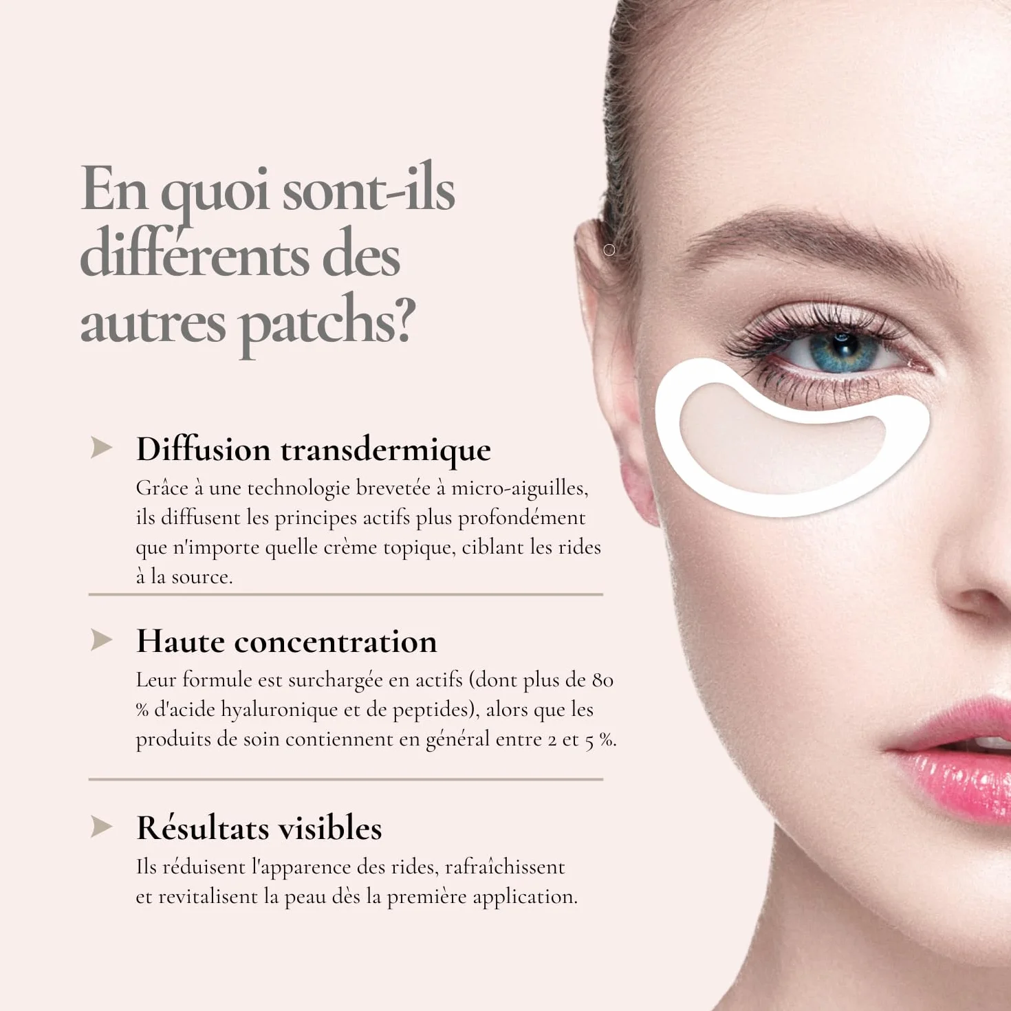 Patchs pour les yeux aux Micro-aiguilles Anti-poches Anti-rides Acide Hyaluronique Peptides 1 paire