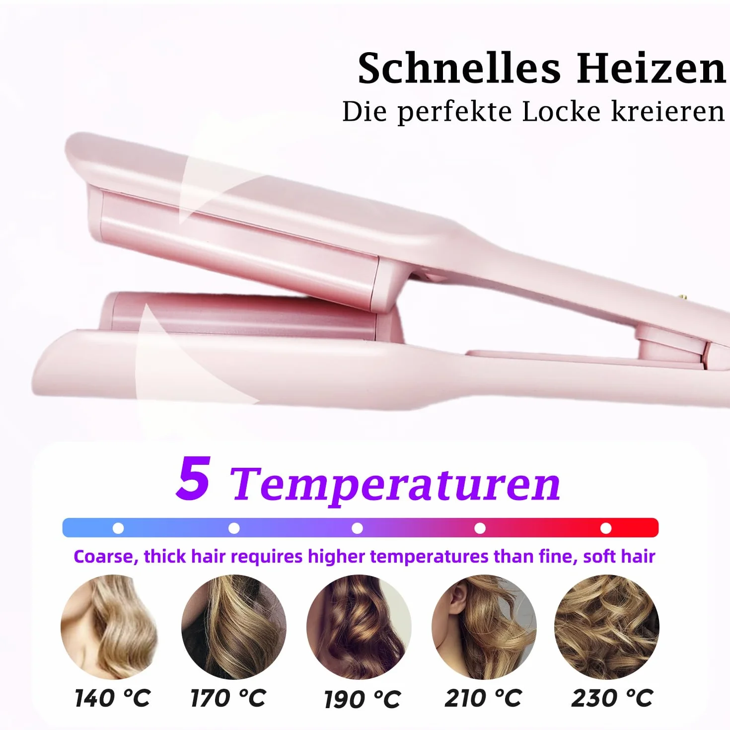 Fer à onduler, fer à friser boucles pour cheveux 32mm, Deep Waves, vagues d'eau, Mermaid Waves, Styliseur de vagues, fer à friser français pour cheveux longs/courts, température réglable bigou