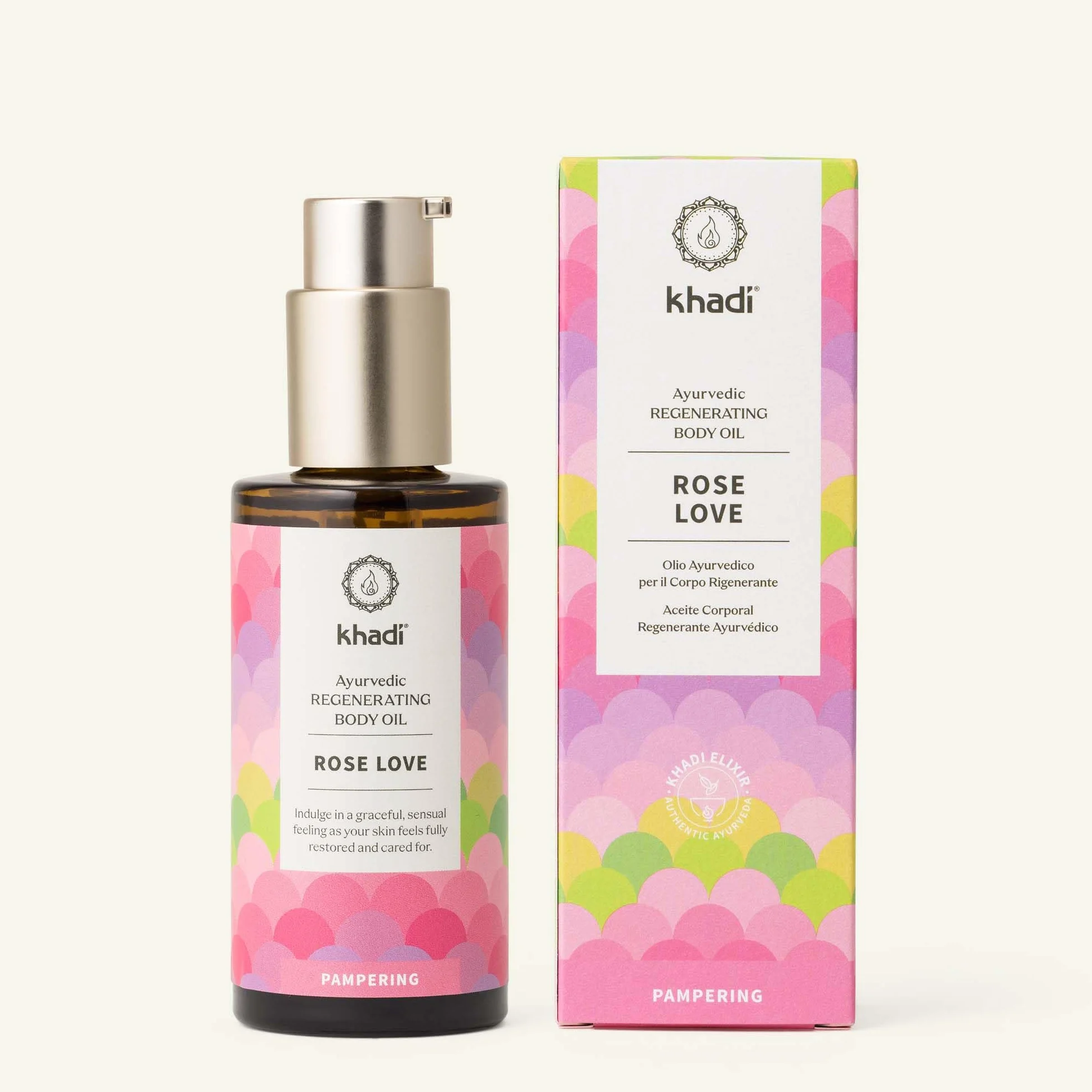 khadi ROSE LOVE Huile de corps Élixir Ayurvédique - Huile de beauté luxueuse - nourrissante et régénérante - 100% végétale et naturelle - 100 ml