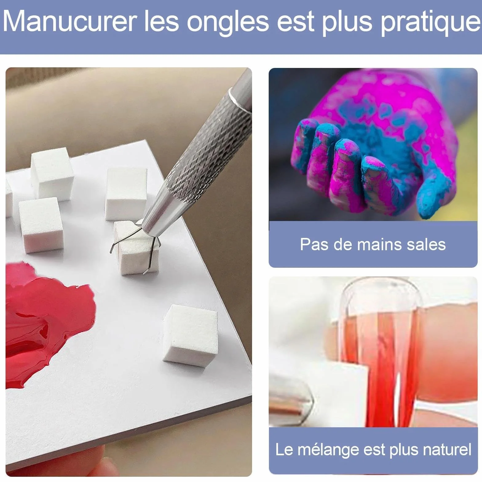 100 Pcs Eponge Ongle avec Pince Métallique Nail Art Brosse Éponge Remplaçables Outils de Rendu pour Motifs Dégradé
