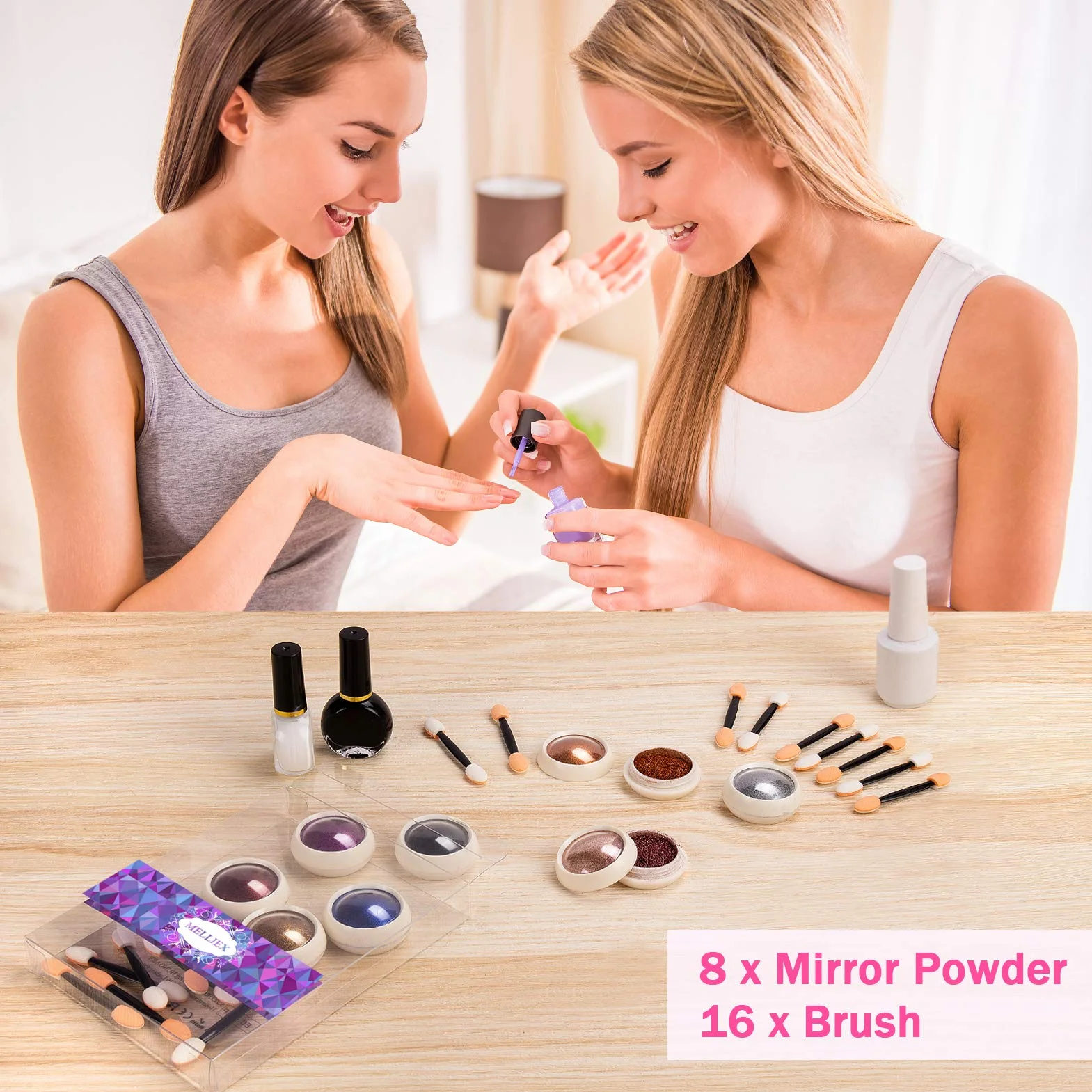 MELLIEX 8 Pièces Poudre Chrome Ongles Effet Miroir Accessoires Nail Art