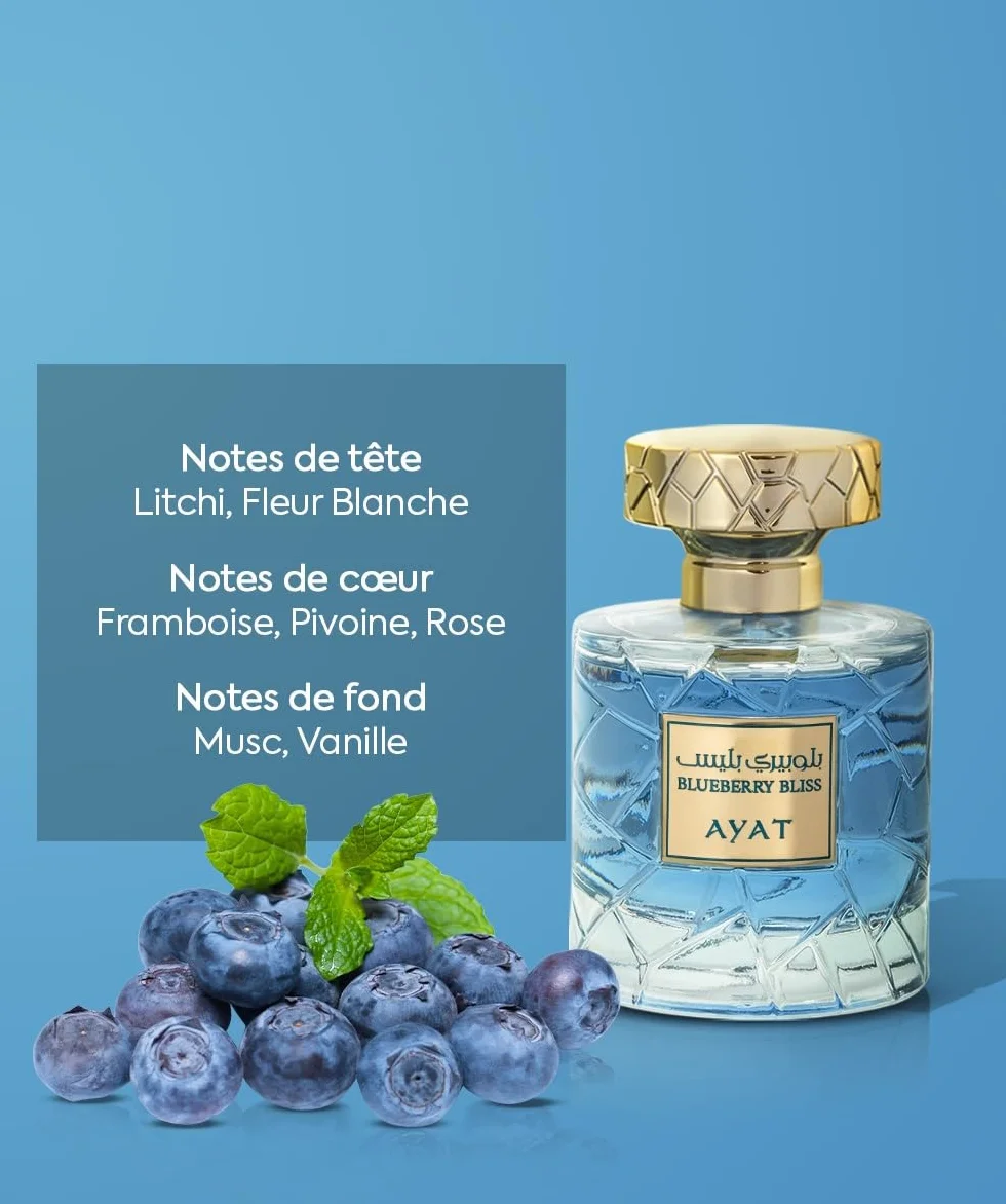 AYAT PERFUMES - Eau de Parfum Blueberry Bliss 100ml – Parfum Mixte Fruité & Musqué – Framboise, Fraise & Patchouli – Longue Tenue – Parfum de Dubaï