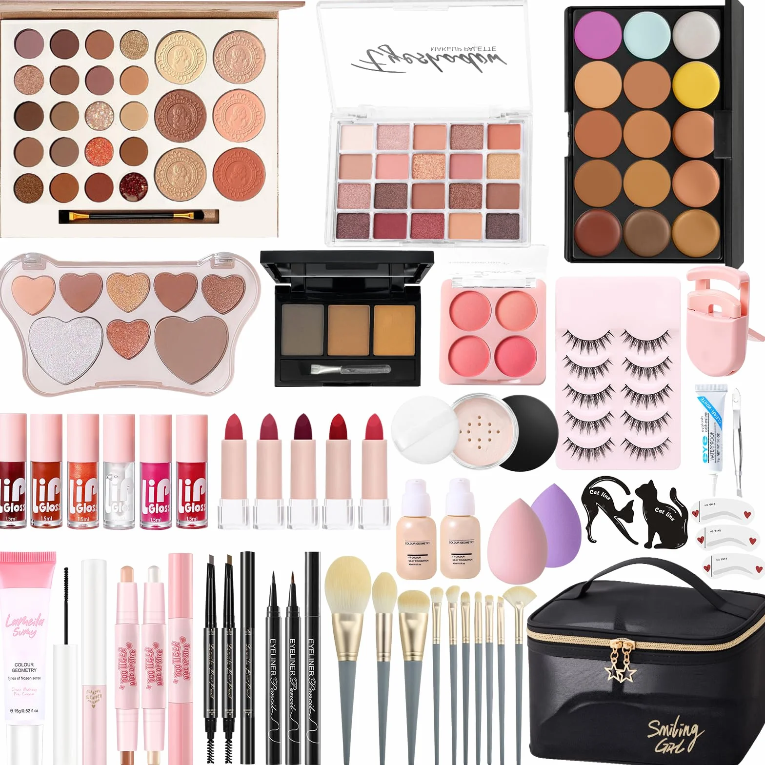 Coffret Maquillage Femme, Kit Maquillage Professionnel Complet, Kit de Cadeau Tout-en-un avec Ombres à Paupières Fond de Teint Correcteurs Eyeliner Mascara Gloss à Lèvres Rouge Lèvres Crayon Sourcil
