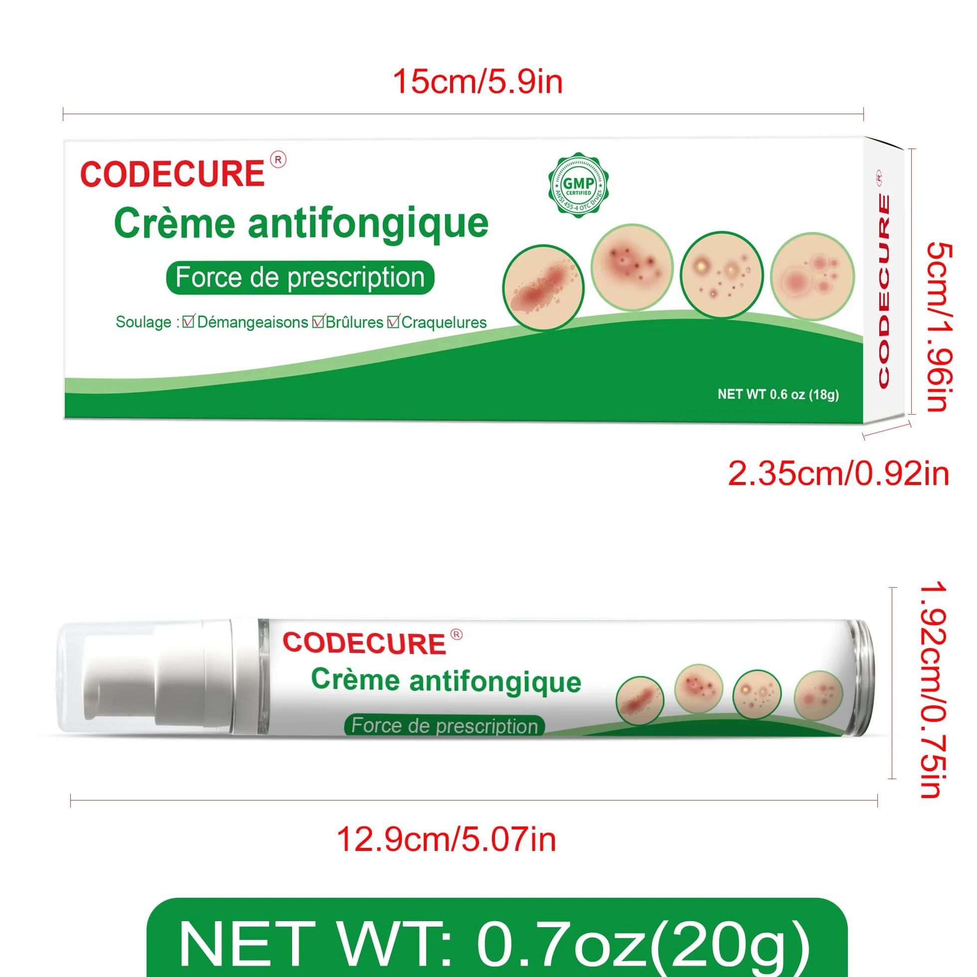 Crème antifongique pour la peau, pied d'athlète, démangeaisons et teigne - Formule douce, 18g
