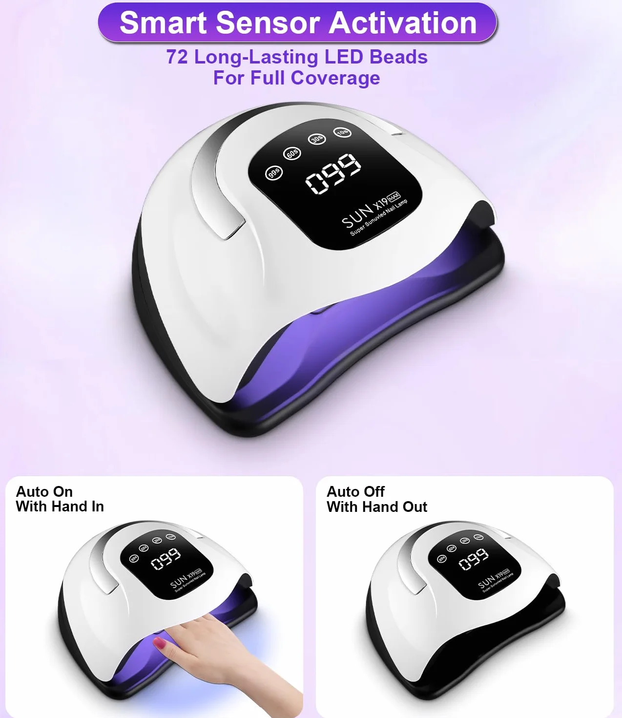 Lampe UV ongles gel 320W, lampe UV ongles LED avec 72 Perles, Capteur Automatique, 4 Minuteries, Écran Digital, lampe LED ongle pour Manucure Maison/Salon, Séchage Rapide ongles gel
