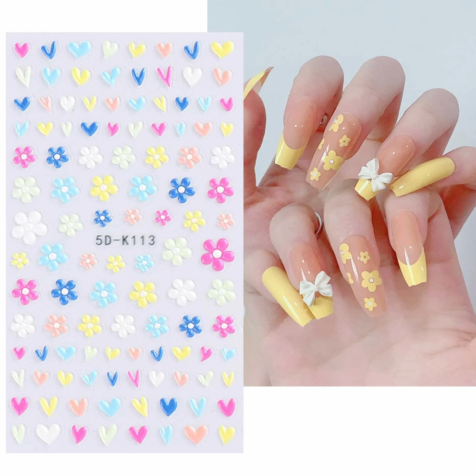 3D Fleur Stickers Ongles Nail Art Autocollants Autoadhésif 5D Deco Ongle Manucure 5 Feuilles