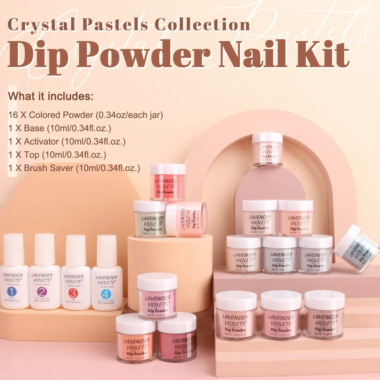 Lavender Violets Dip Powder Nail Kit 20 Pcs Semi-translucent Multicolore Poudre acrylique Effet de gelée Mit Base Activateur Top Brush Saver