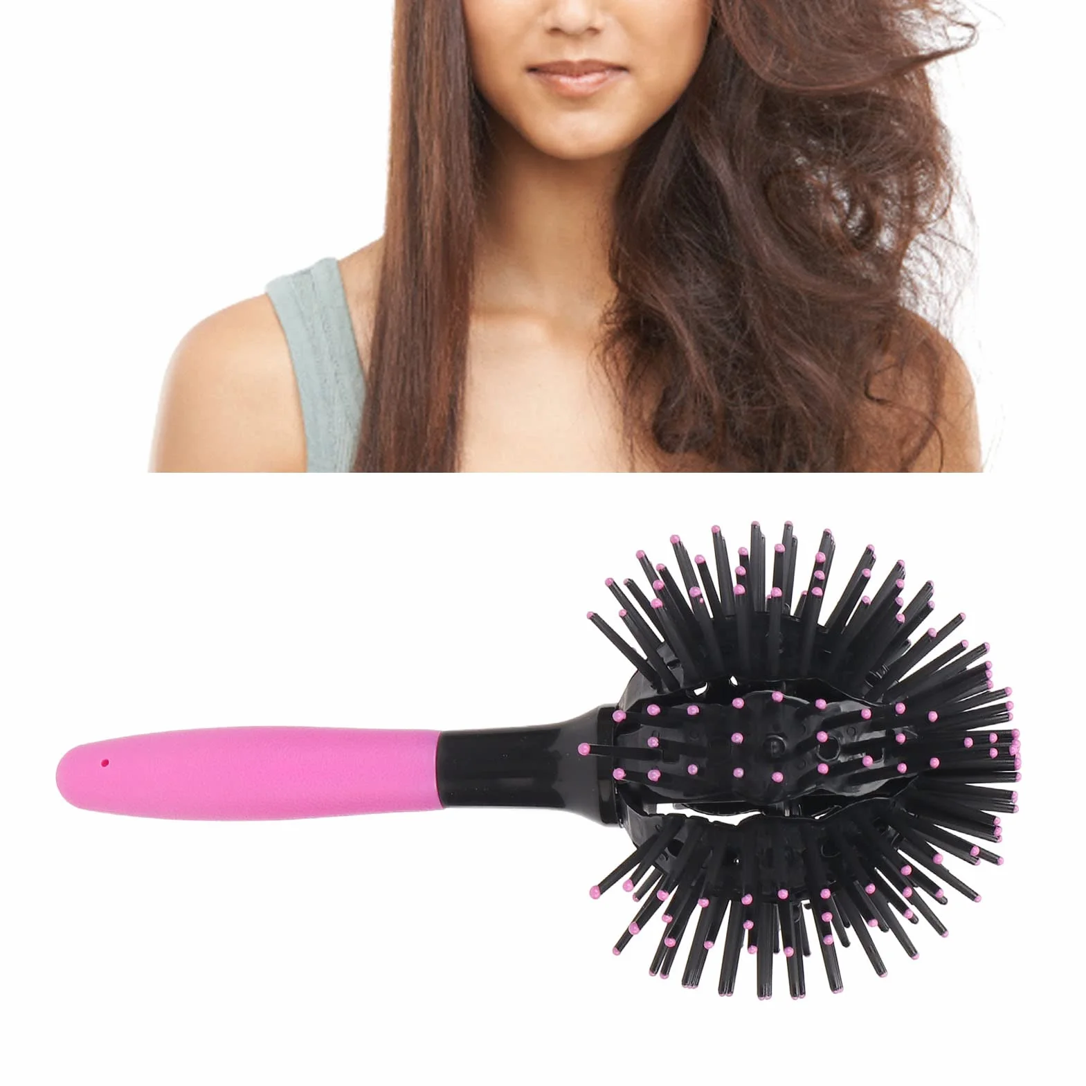 Brosse à Cheveux en Boucle 3D, Peigne à Cheveux à Balle Ronde, Démêlant, Résistant à la Chaleur, avec Boules de Massage